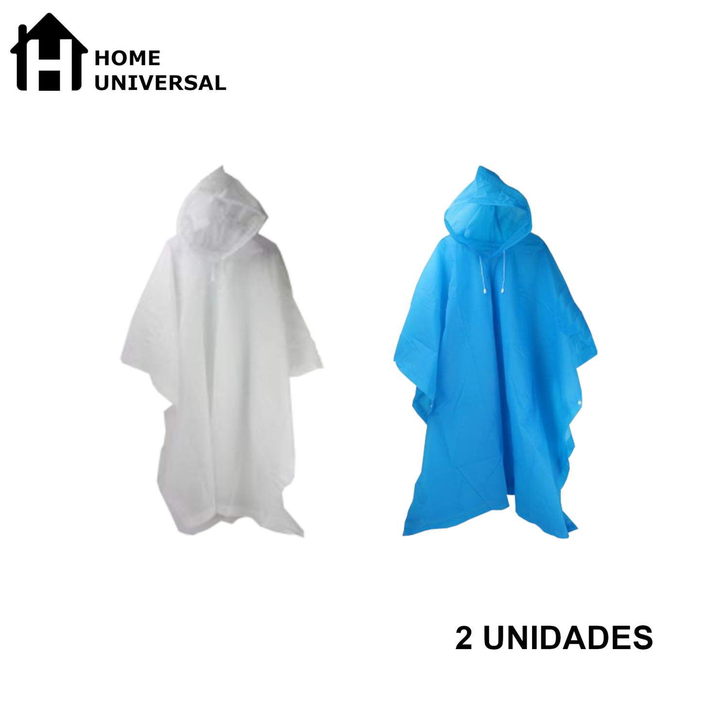 Home Universal® Chubasquero Impermeable Unisex - Material Ligero, con Capucha Ajustable, Plegable, Reutilizable (2 Unidades, Blanco y Azul - Adulto (100X130CM))
