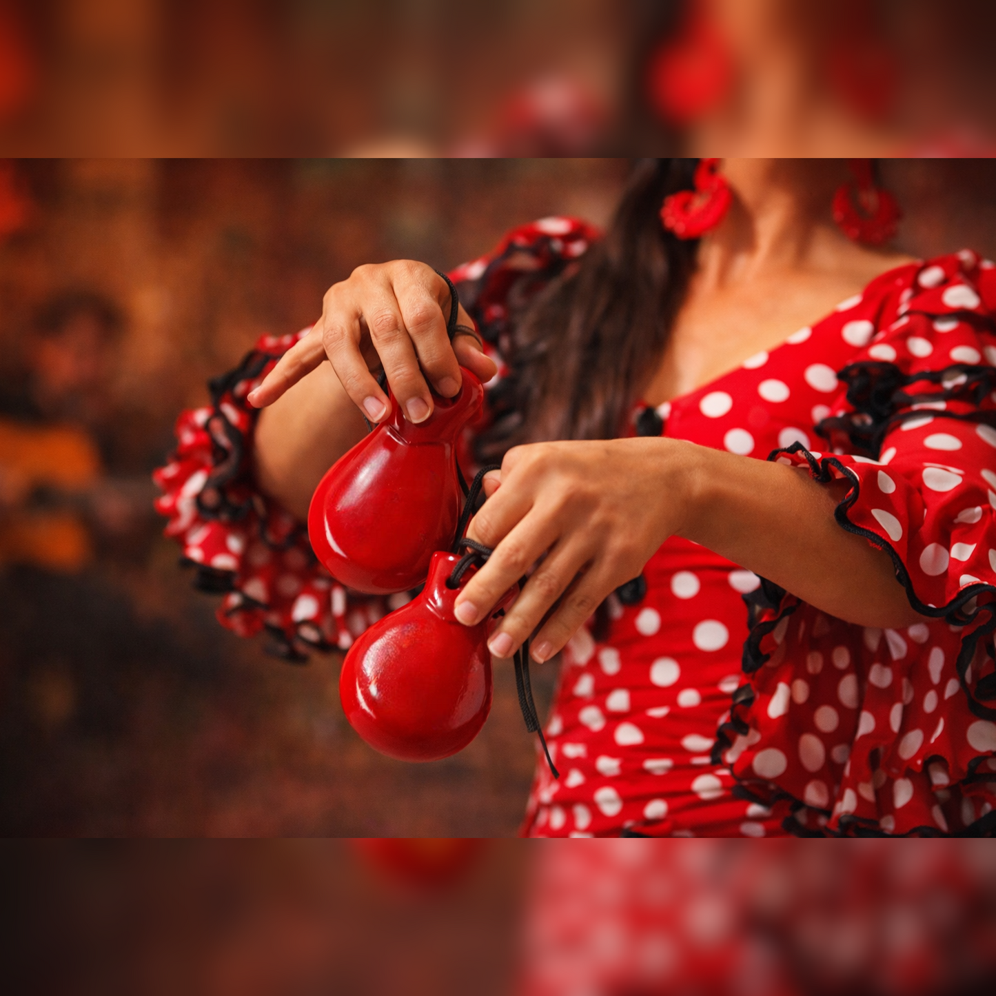 Home Universal® Castañuelas Flamencas Rojas con Lunares, Castañuelas Españolas para Baile de Flamenco,Sonido Tradicional,Ideales para Fiestas de Sevilla, Ferias, Disfraces y Eventos Españoles,2 Piezas (Color Liso · Marrón)