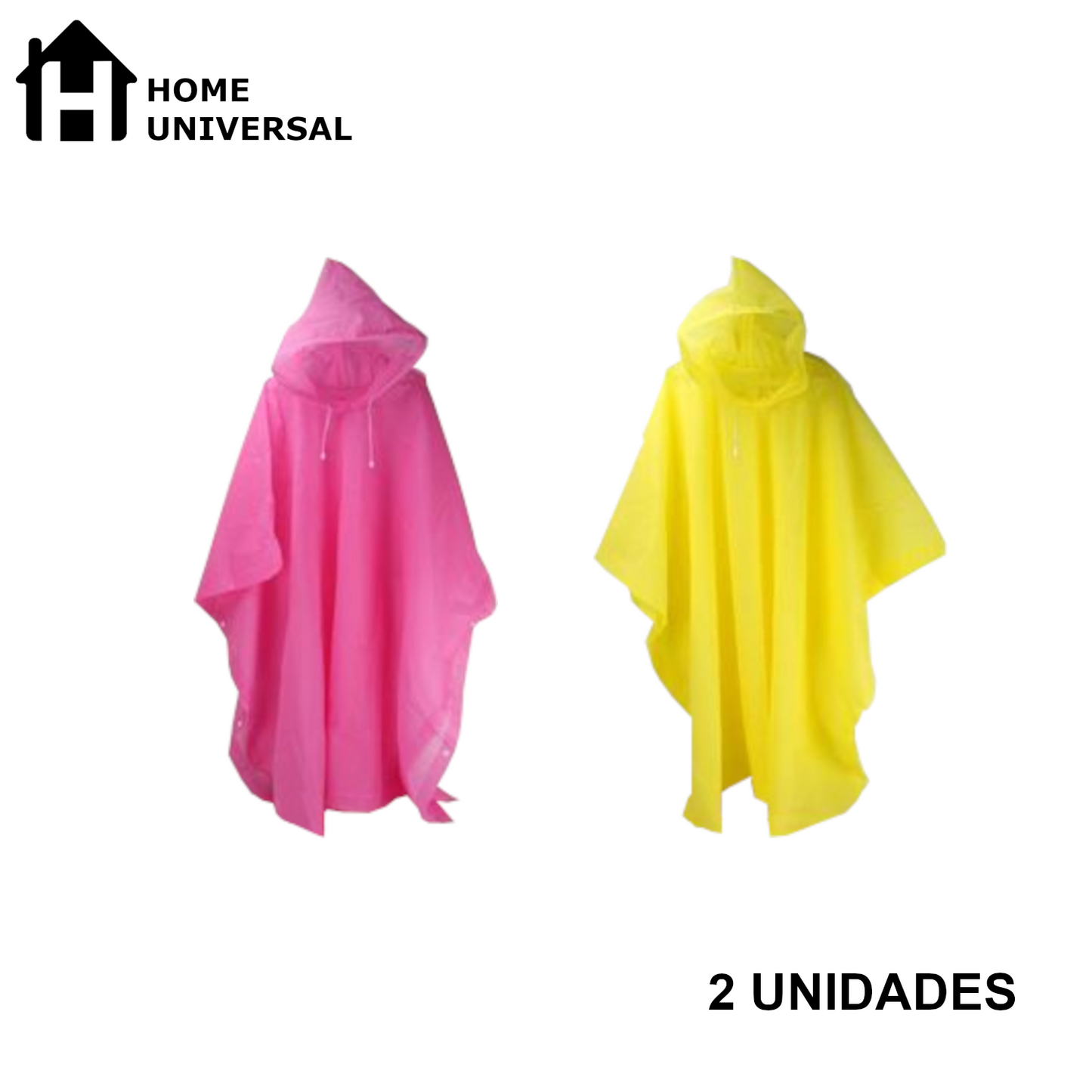 Home Universal® Chubasquero Impermeable Unisex - Material Ligero, con Capucha Ajustable, Plegable, Reutilizable (2 Unidades, Rosa y Amarillo - Adulto (100X130CM))