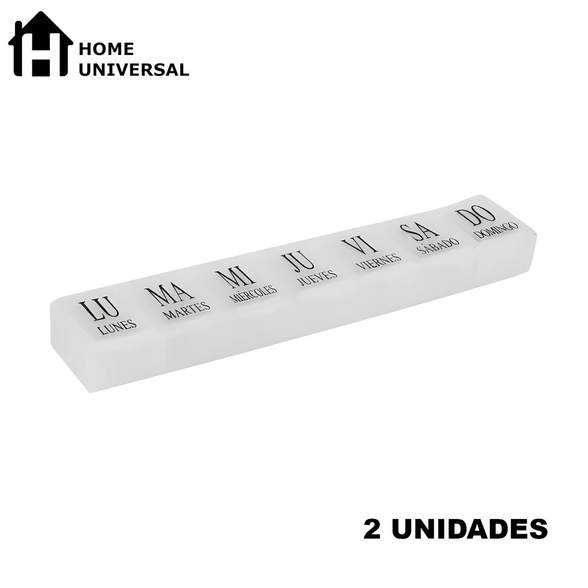 Home Universal® Pastillero portátil y semanal con 6, 7 o 28 compartimentos | Caja organizadora de pastillas con cortador integrado – Diferentes colores y formatos (Pastillero semanal 7 compartimentos - Rectangular)