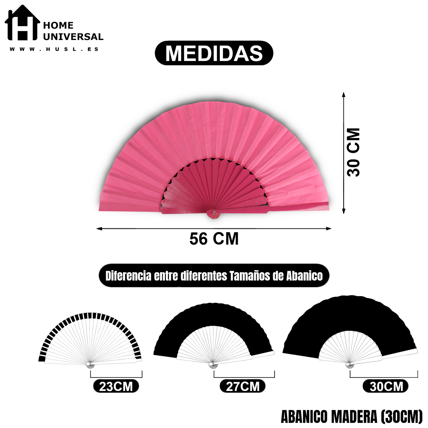 Home Universal® Abanico de madera con argollas para colgar, plegable, ligero y resistente, ideal para bodas, eventos y verano, diseño clásico y portátil perfecto para regalo y uso diario - Rosa (30CM)