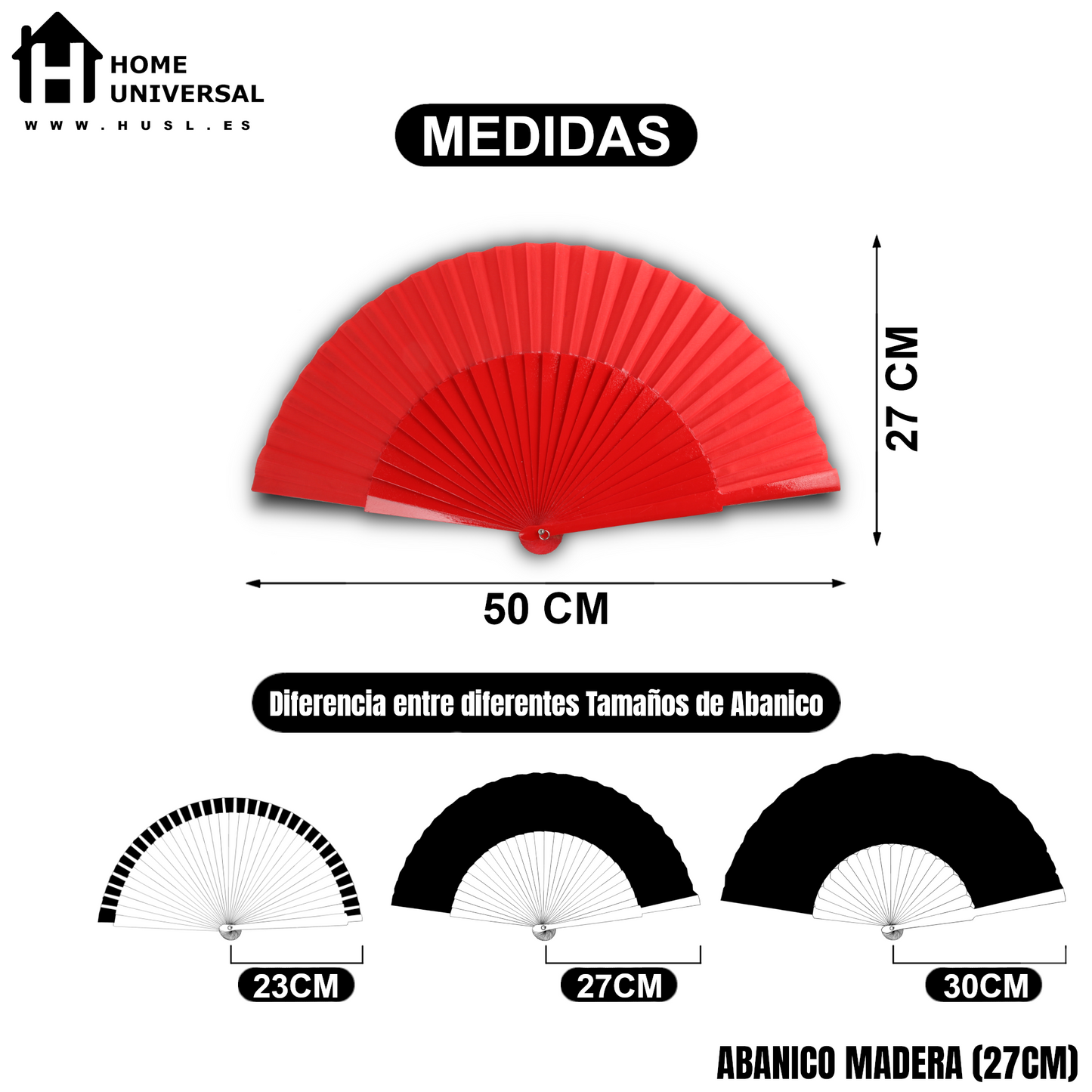 Home Universal® Abanico de madera con argollas para colgar, plegable, ligero y resistente, ideal para bodas, eventos y verano, diseño clásico y portátil perfecto para regalo y uso diario - Rojo (27CM)