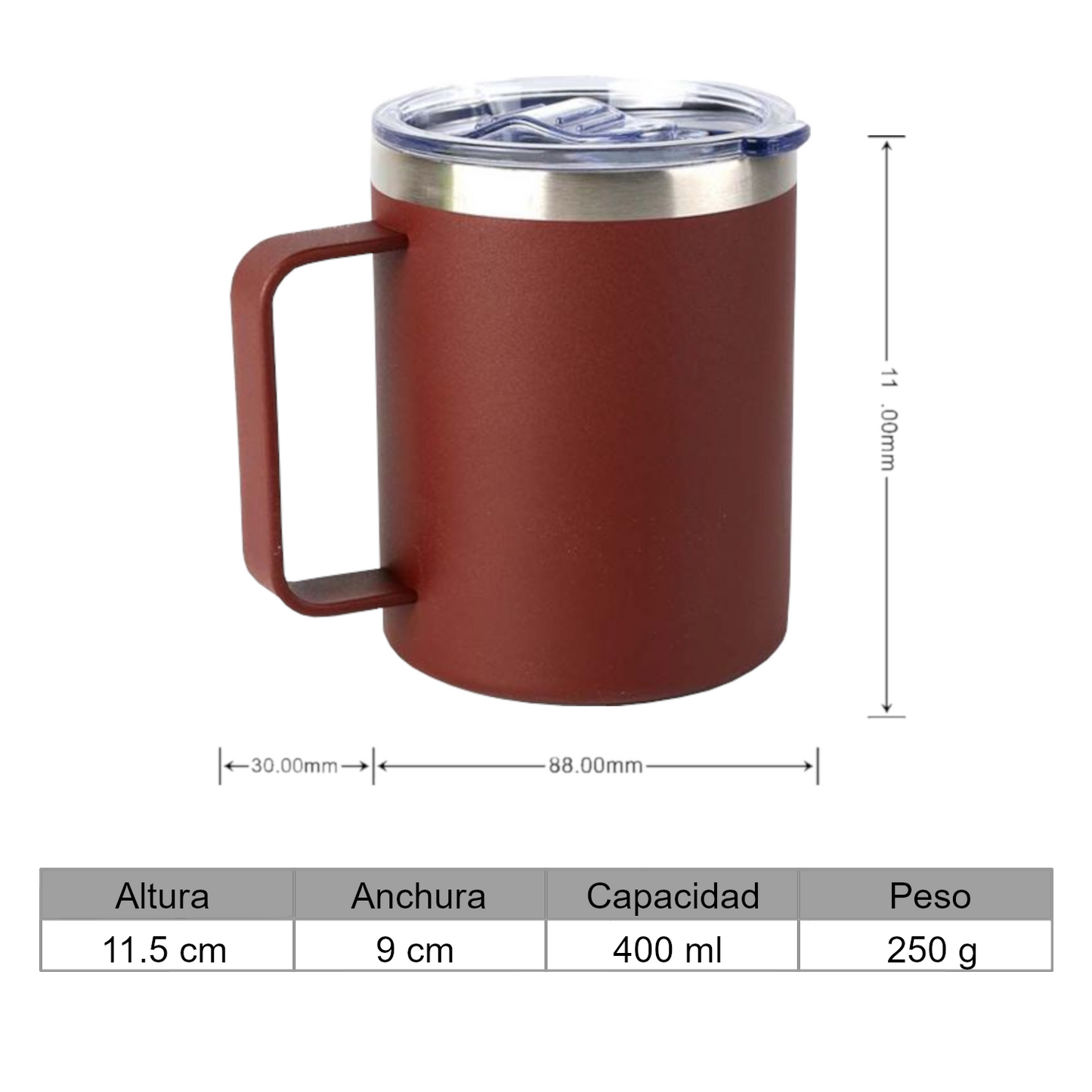 Home Universal® Taza Térmica 400 ml de Acero Inoxidable con Tapa – Vaso Termo Reutilizable para Café y Té, Mantiene Bebidas Calientes y Frías (Marrón)