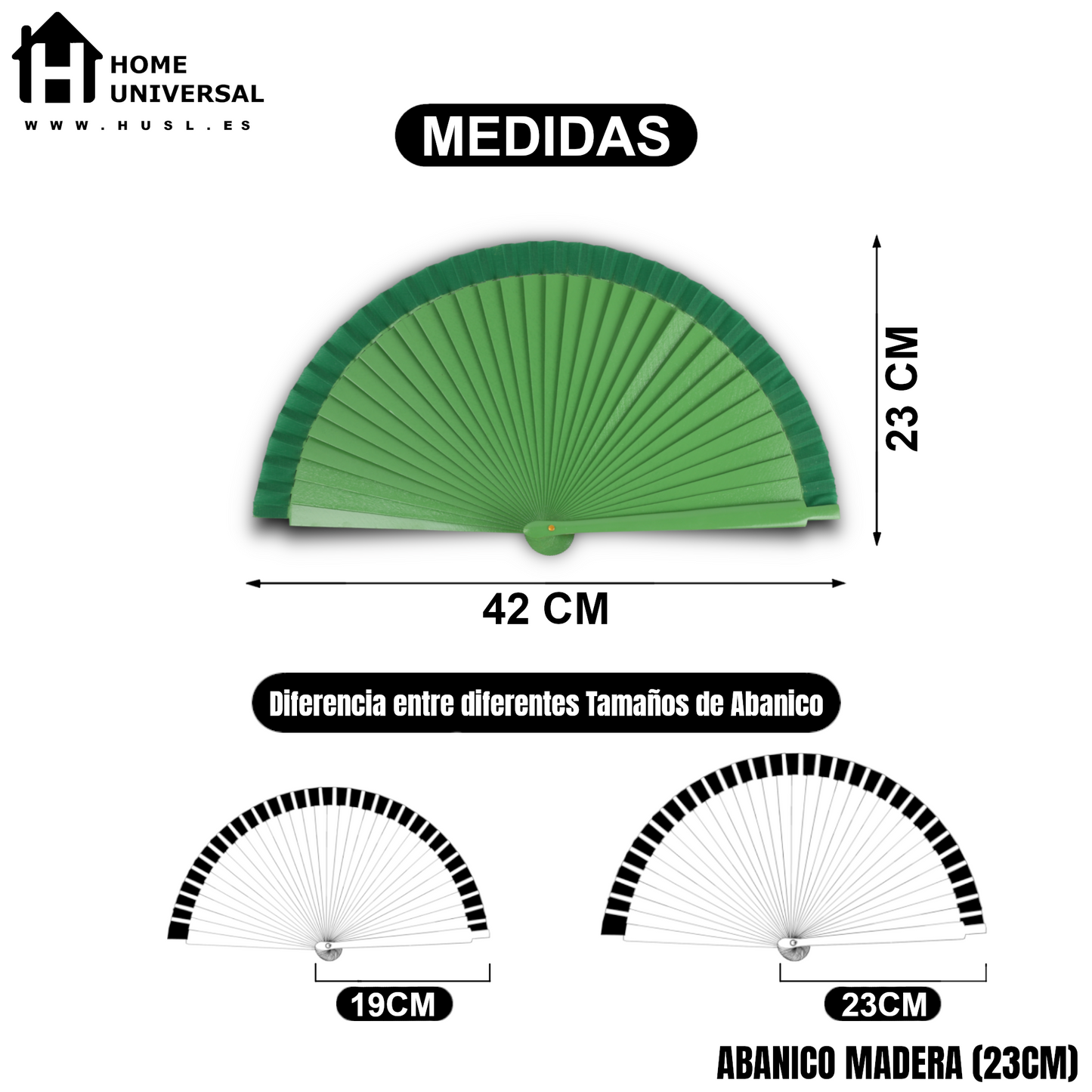 HOME UNIVERSAL Abanicos Madera con caja Liso 23CM, Detalles para los Invitados, Regalos de Boda, Fiesta, Comunión o Bautizo - (Verde Oscuro 23 CM con Caja)