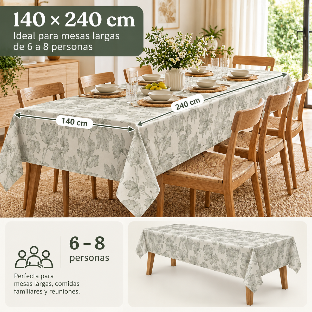 Home Universal® Mantel de Mesa Impermeable y Antimanchas, Tejido de Loneta con Efecto Lino , Liso o Estampado, para Cocina y Comedor (Flores Botánicas)