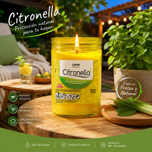 Lumar Citronela – Velas Antimosquitos para Exterior, Jardín, Terraza y Balcón | Protección Natural contra Mosquitos para Verano - Citronela Bote Plástico (6 Unidades)