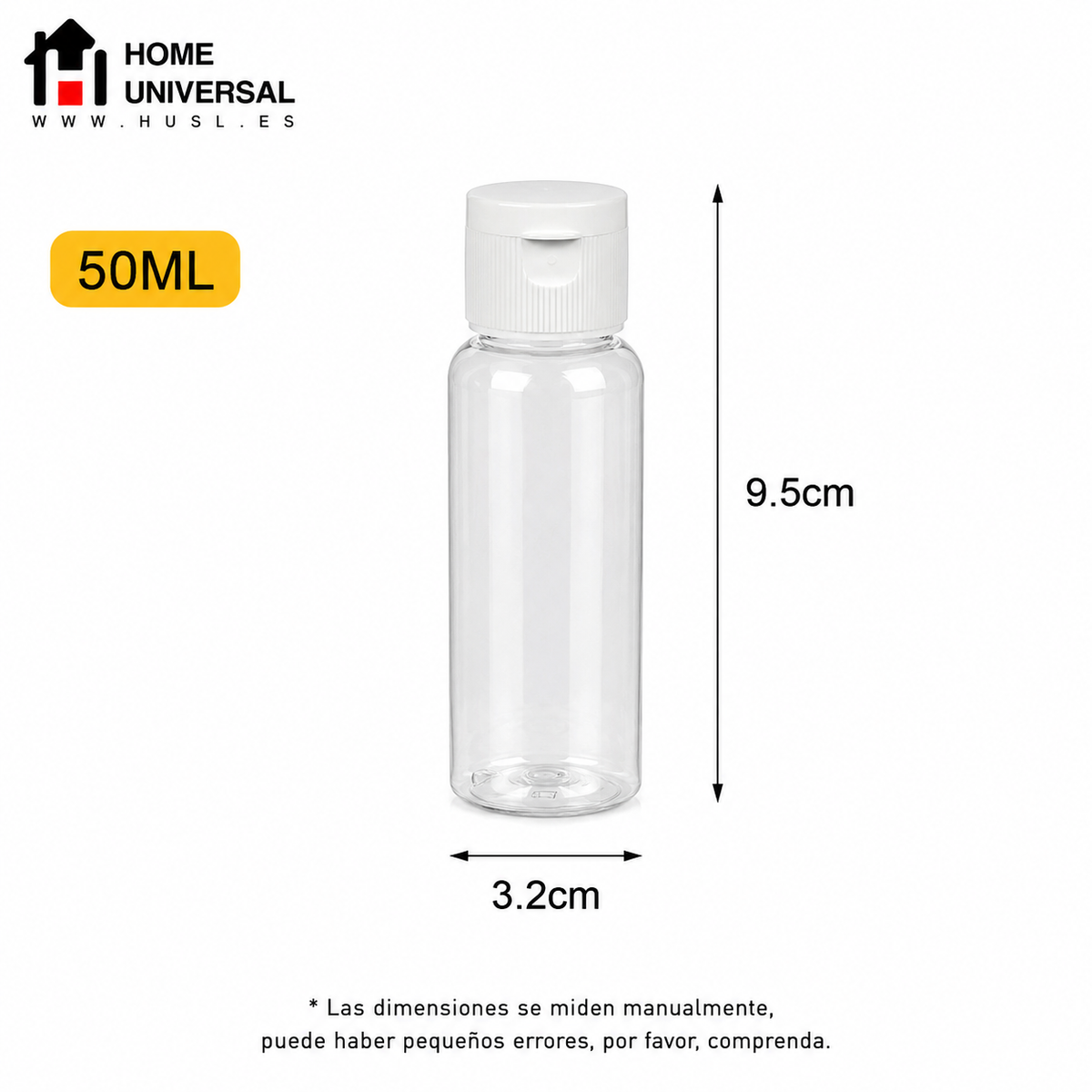 Home Universal® Botellas Vacías de Plástico con Pulverizador y Tapa Flip-Top, Reutilizables para Viaje, Cosméticos, Champú, Gel, Loción y Líquidos (50ml, Botella Tapa Flip-Top (36 Uds))