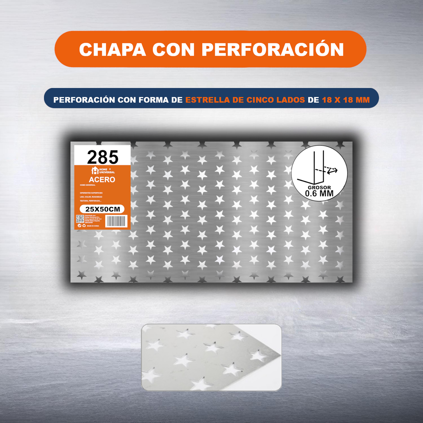 Home Universal® Chapa Galvanizada Lisa y Perforada, Lámina Metálica Resistente Anticorrosión para BricolajeSuperficie (Superficie Perforada Forma Estrella-18X18MM (25X50CM - 0.6MM))