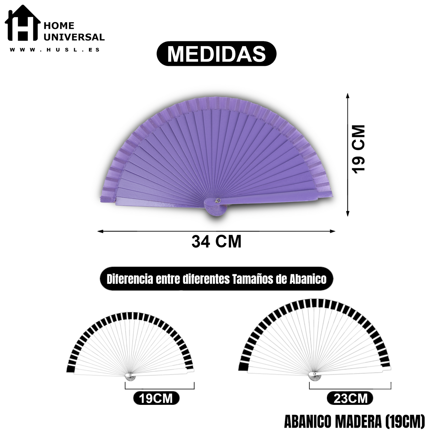 Home Universal® 12 o 24 Abanicos de Madera Lacados, Disponibles en Varios Colores y Tamaños, Abanico Flamenco Español para Bodas, Ferias, Fiestas, Comuniones y Eventos (Morado-19CM)