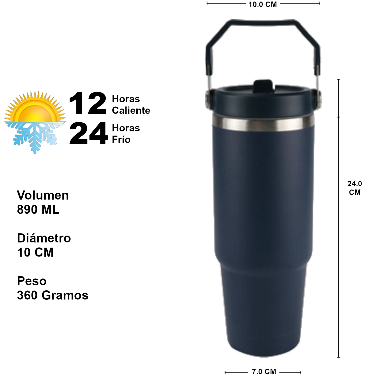 Home Universal ® Vaso térmico 890 ml | Botella de Agua Térmica 0,89L con Pajita | Acero Inoxidable sin BPA | Mantiene Frío 24h y Calor 12h | Termo Reutilizable Fácil de Llevar y Apto Lavavajillas (Azul Oscuro)