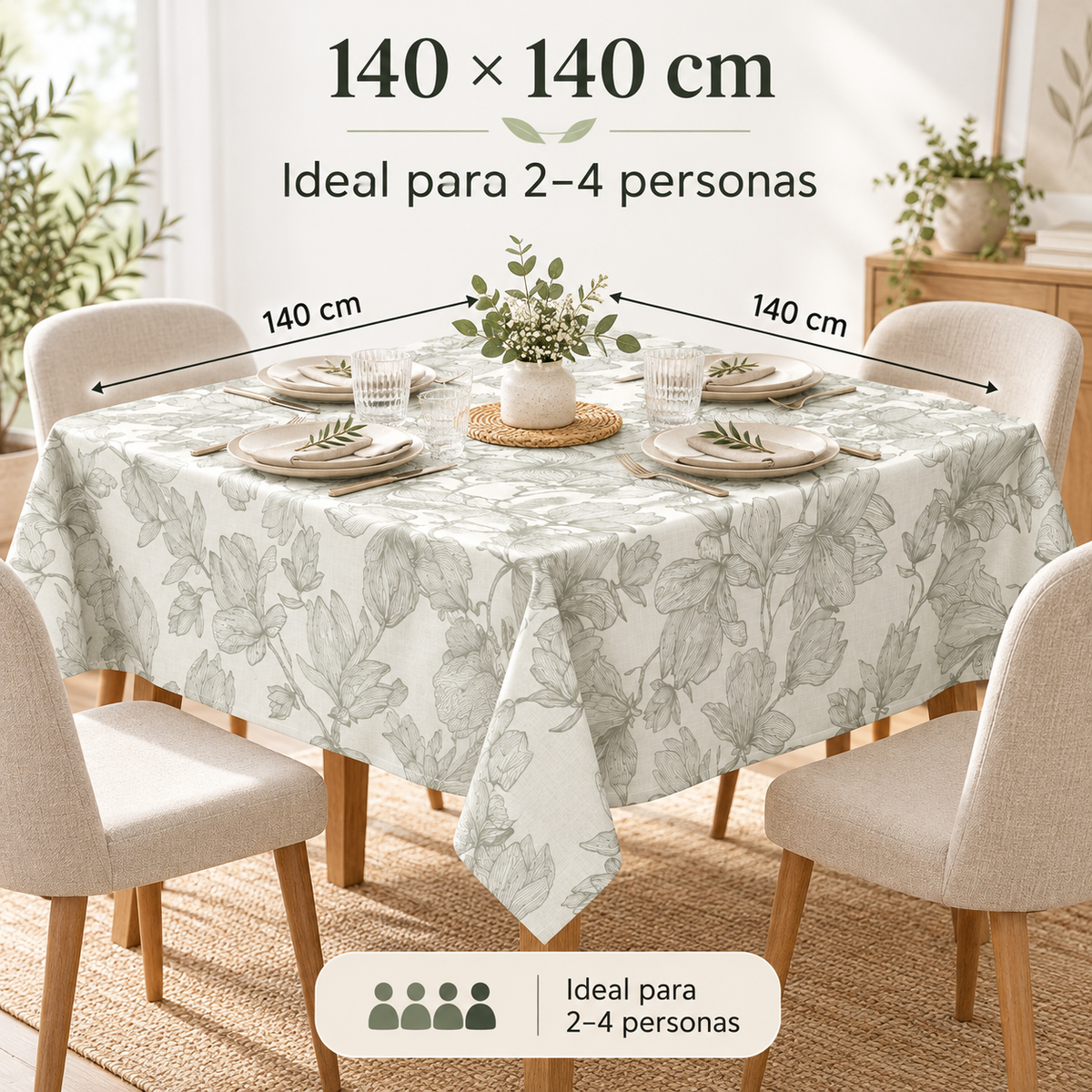 Home Universal® Mantel de Mesa Impermeable y Antimanchas, Tejido de Loneta con Efecto Lino , Liso o Estampado, para Cocina y Comedor (Flores Botánicas)