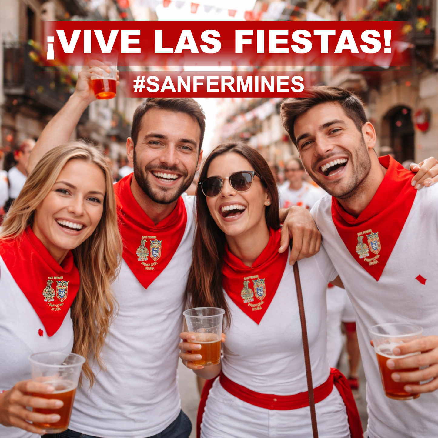 Home Universal® Fiestas Pamplona-Iruña (San Fermín) – Pack Set Accesorios con Pañuelos Rojos y Fajín Rojo Tradicional para Fiestas y Eventos, Estilo Oficial San Fermín (Pañuelo Rojo - Bordado de San Fermín, Escudo de Pamplona)