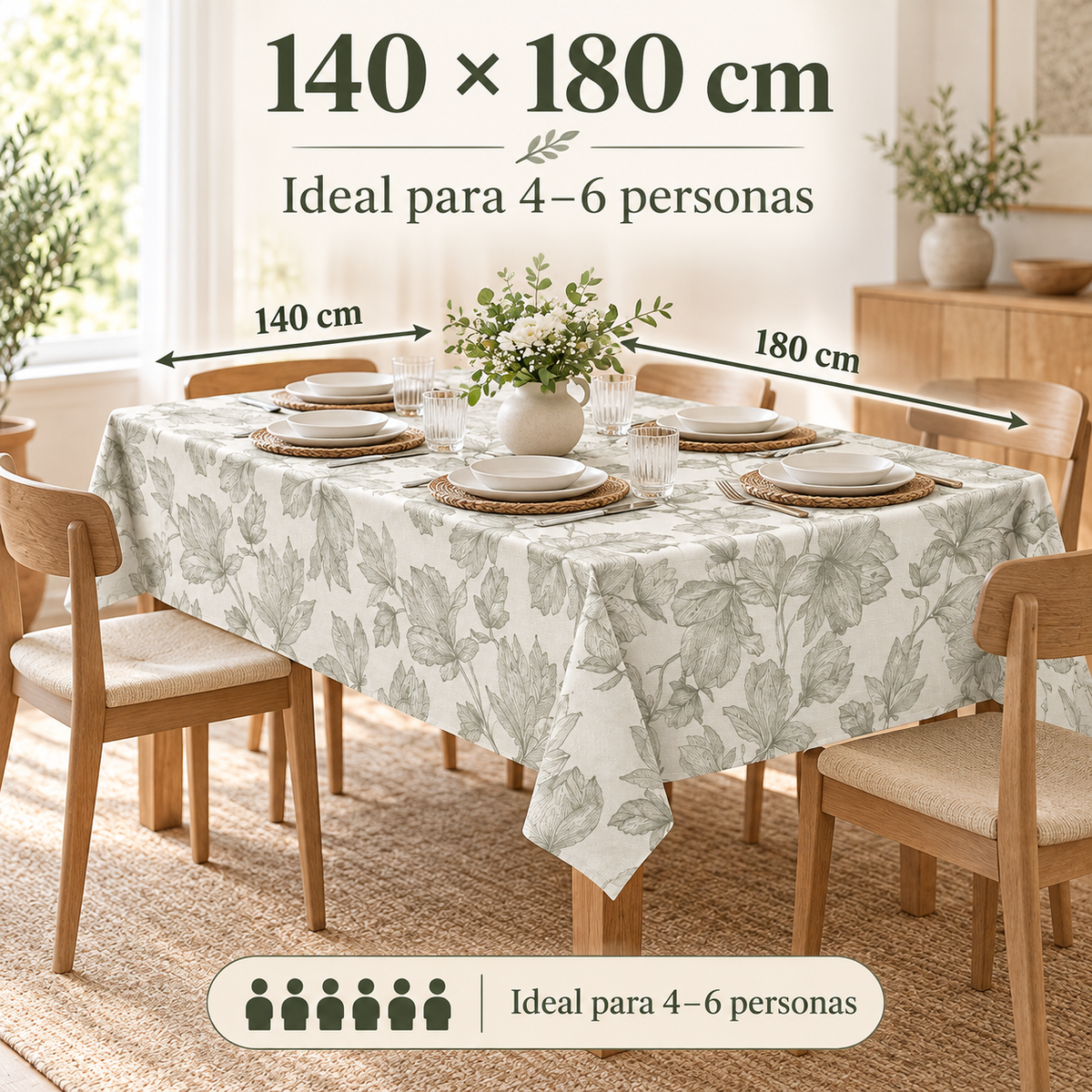 Home Universal® Mantel de Mesa Impermeable y Antimanchas, Tejido de Loneta con Efecto Lino , Liso o Estampado, para Cocina y Comedor (Flores Botánicas)