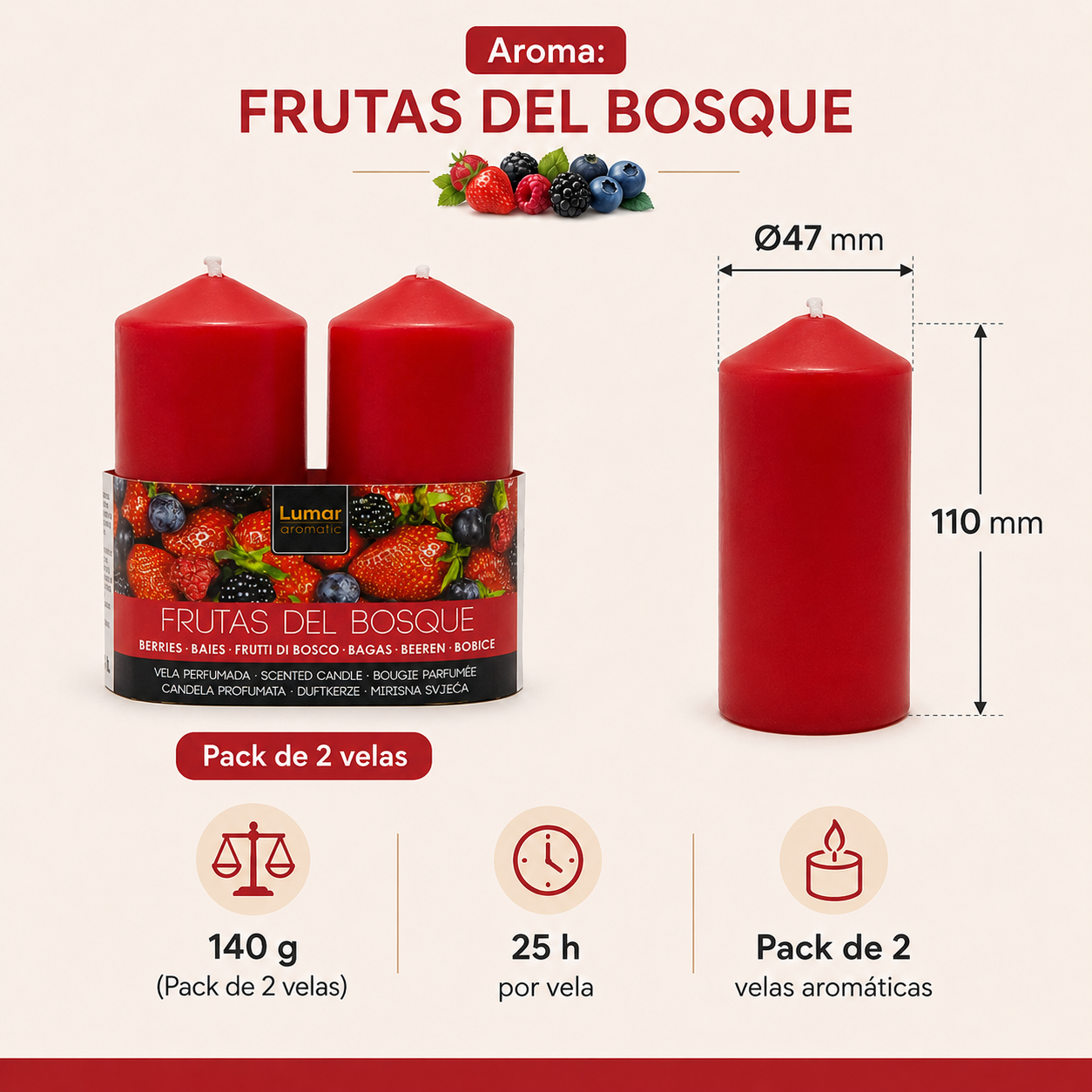 Home Universal® 6 Velas Aromáticas Perfumadas, 9 Aromas Disponibles, 2 Tamaños Disponibles, Velas Decorativas para Hogar, Relax, Spa y Aromaterapia (FTUTAS BOSQUE Ø47 × 110 mm)