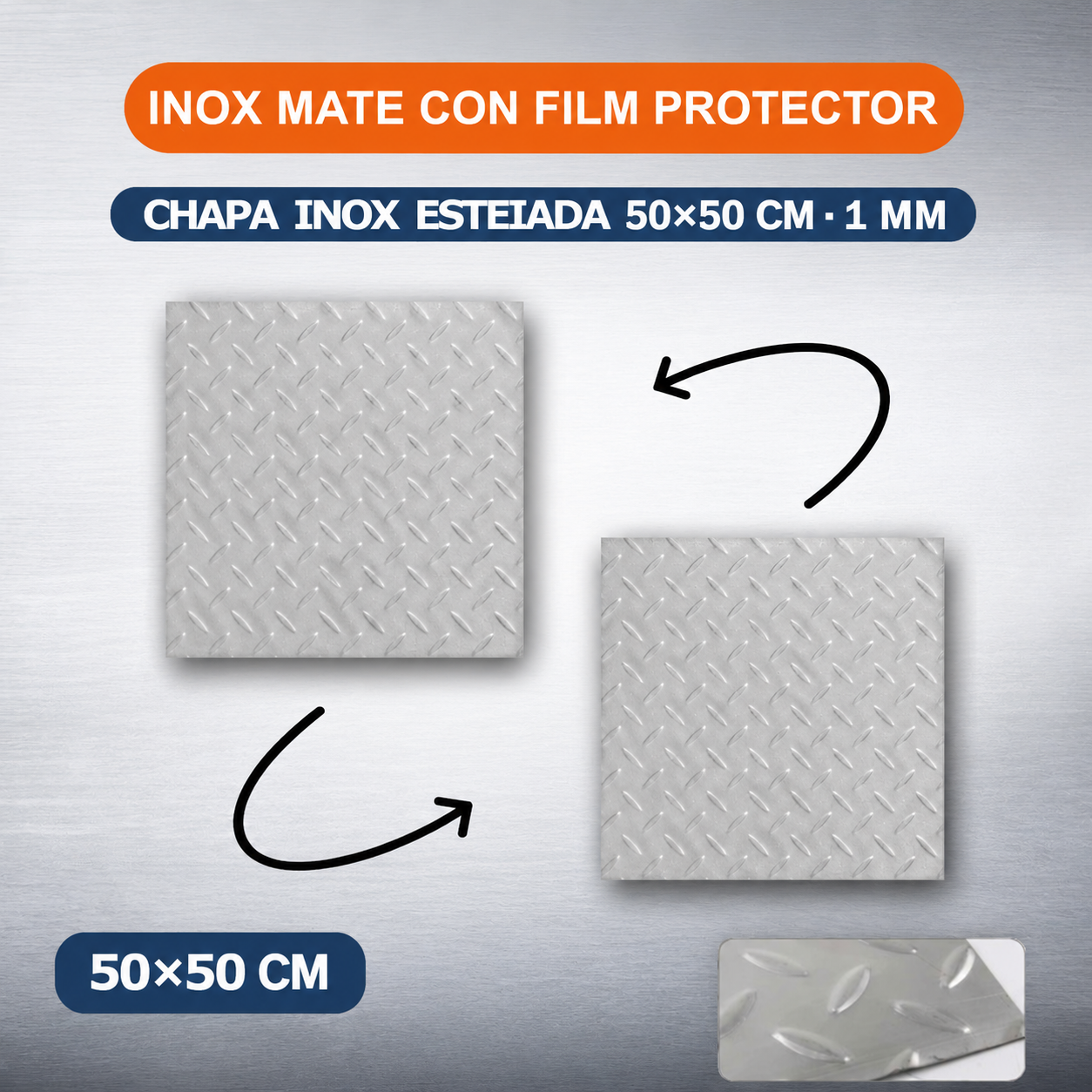 Home Universal® Chapa Acero inoxidable Superficie Liso, Estriada, Perforación Cuadrifolio – Lámina Metálica Resistente Anticorrosión para Bricolaje e Industria-Estriada  (50X50CM - 1MM)