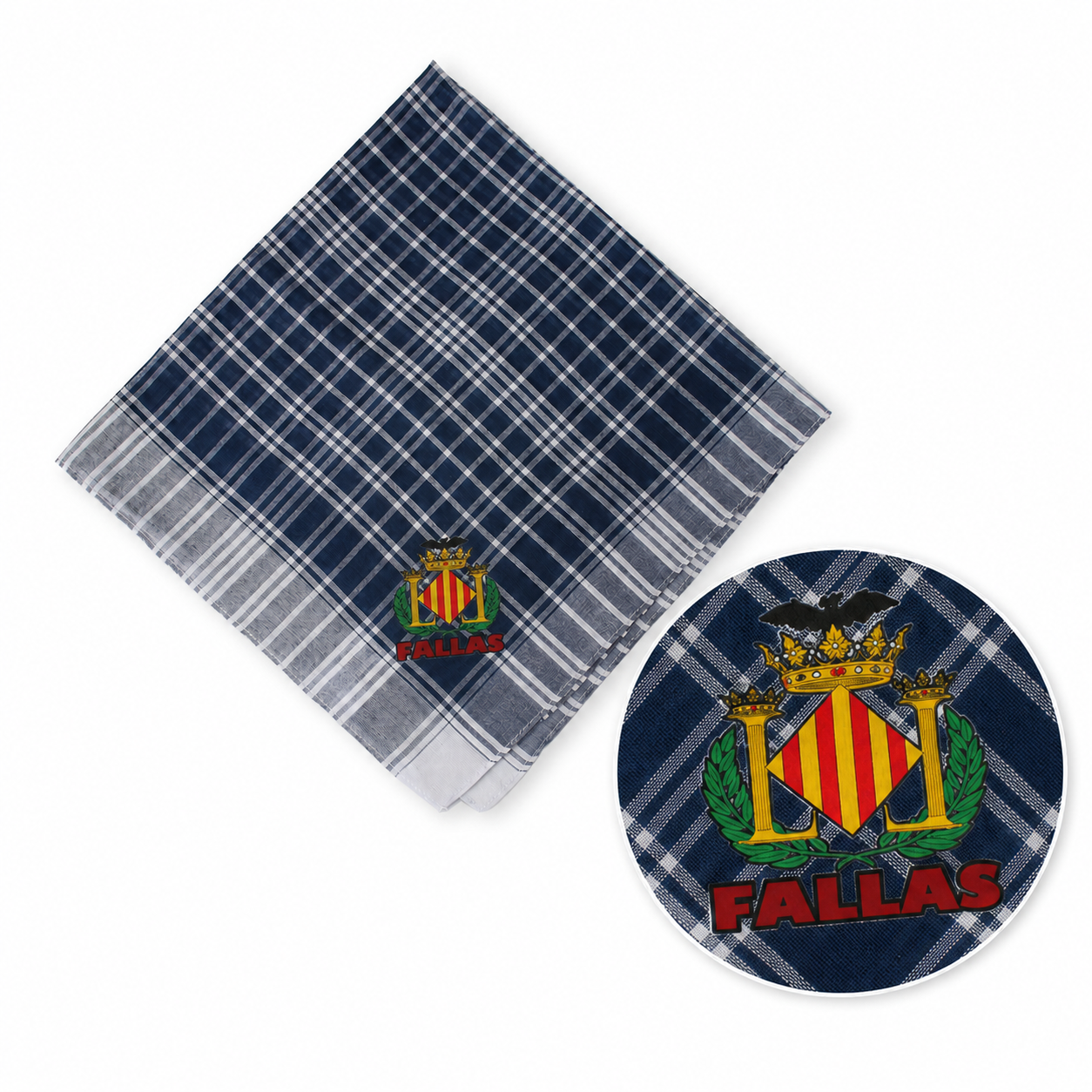 Home Universal® Pañuelo Fallero de Valencia con Escudo, Azul y Blanco 57x57cm, Azul 55x55cm  – Pañuelo Tradicional para Fallas y Fiestas Valencianas (Blanco y Azul)(12 UNIDADES))