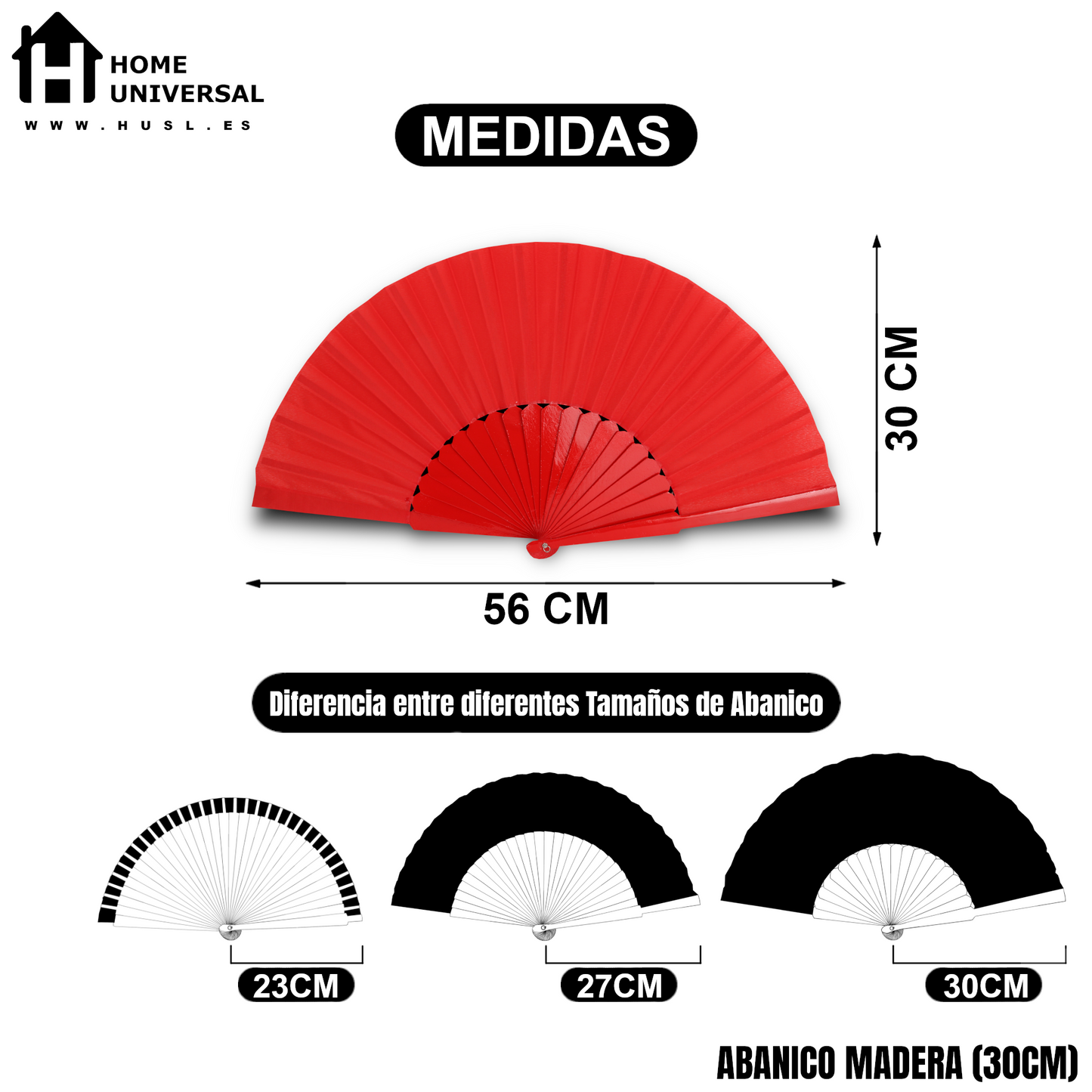 Home Universal® Abanico de madera con argollas para colgar, plegable, ligero y resistente, ideal para bodas, eventos y verano, diseño clásico y portátil perfecto para regalo y uso diario - Rojo (30CM)