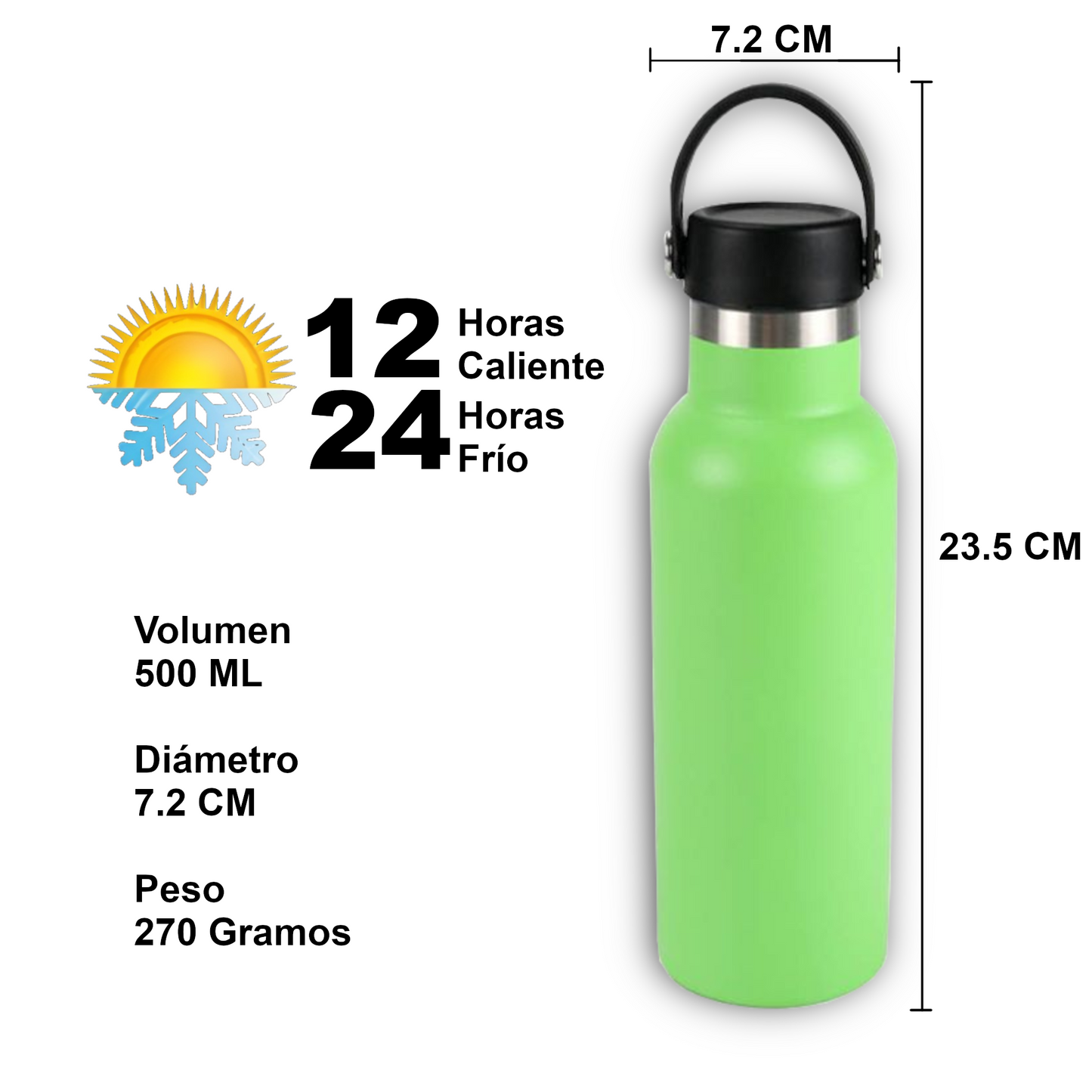 Home Universal® Botella Térmica 500ml de Acero Inoxidable | 12h y Frías 24h | Doble Pared | Mantiene Frío y Caliente por Horas | Antiderrames, Ligera e Ideal para Deporte, Oficina y Viajes - (Verde Claro)