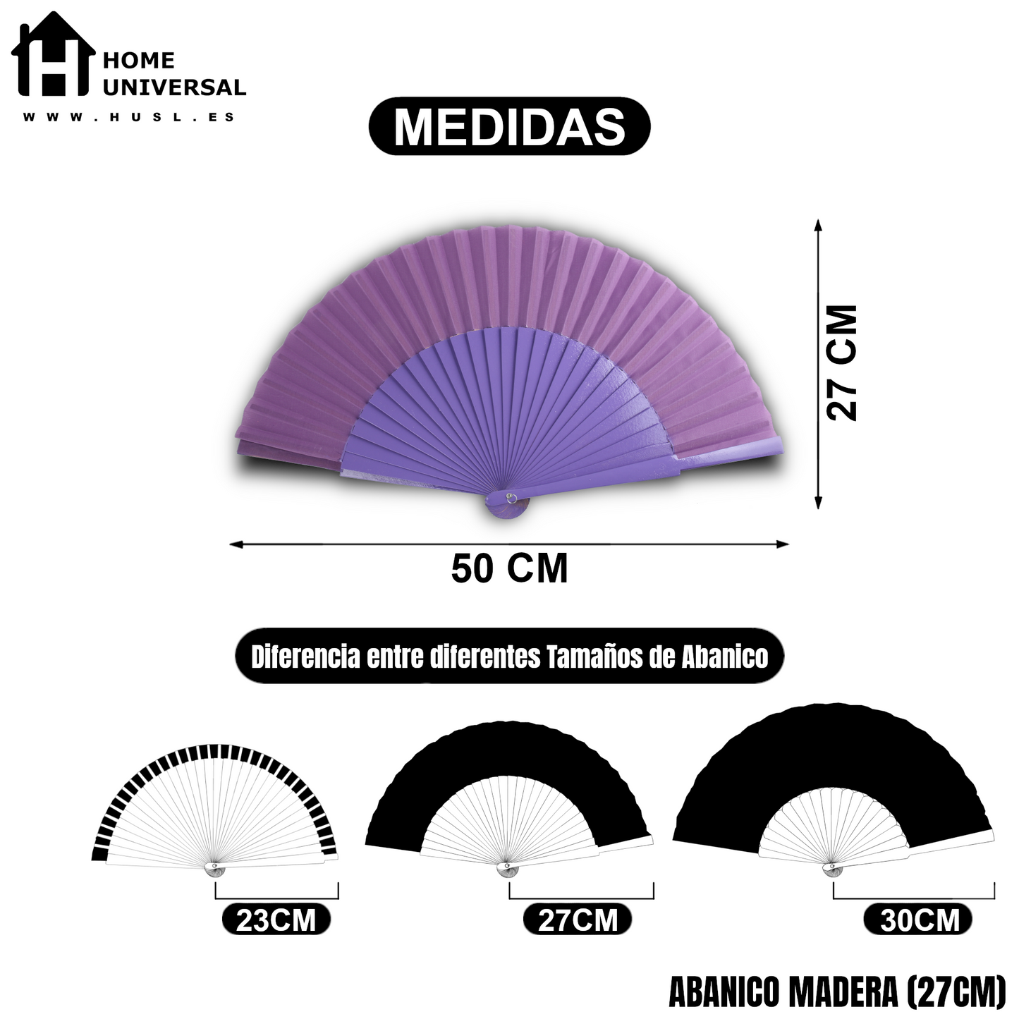 Home Universal® Abanico de madera con argollas para colgar, plegable, ligero y resistente, ideal para bodas, eventos y verano, diseño clásico y portátil perfecto para regalo y uso diario - Morado (27CM)