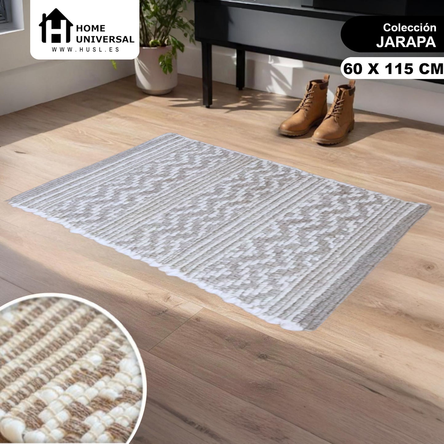 Home Universal® Alfombra Jarapa de Algodón Lavable | Diseño Geométrico Artesanal | Decoración Boho Mediterránea para Salón, Dormitorio, Pasillo y Cocina | Suave, Ligera y Resistente | Gris (Rayas y Zigzag)