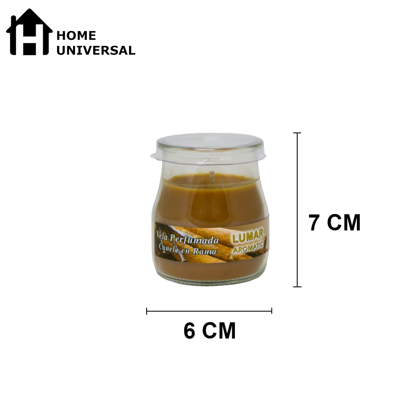 Home Universal® Pack de 3/6/12 Velas Aromáticas en Vaso de Cristal Reciclable LUMAR AROMATIC – 24h de Duración por Vela – Cera Vegetal Perfumada – 16 Fragancias Disponibles – Fabricadas en España – 7x6cm (Canela en Rama)