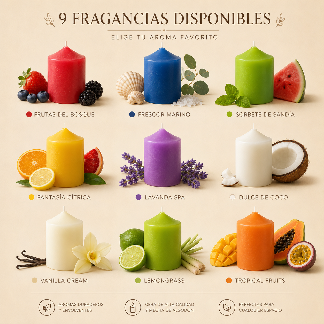 Home Universal® 6 Velas Aromáticas Perfumadas, 9 Aromas Disponibles, 2 Tamaños Disponibles, Velas Decorativas para Hogar, Relax, Spa y Aromaterapia (VERDE LIMA Ø57 × 70 mm)