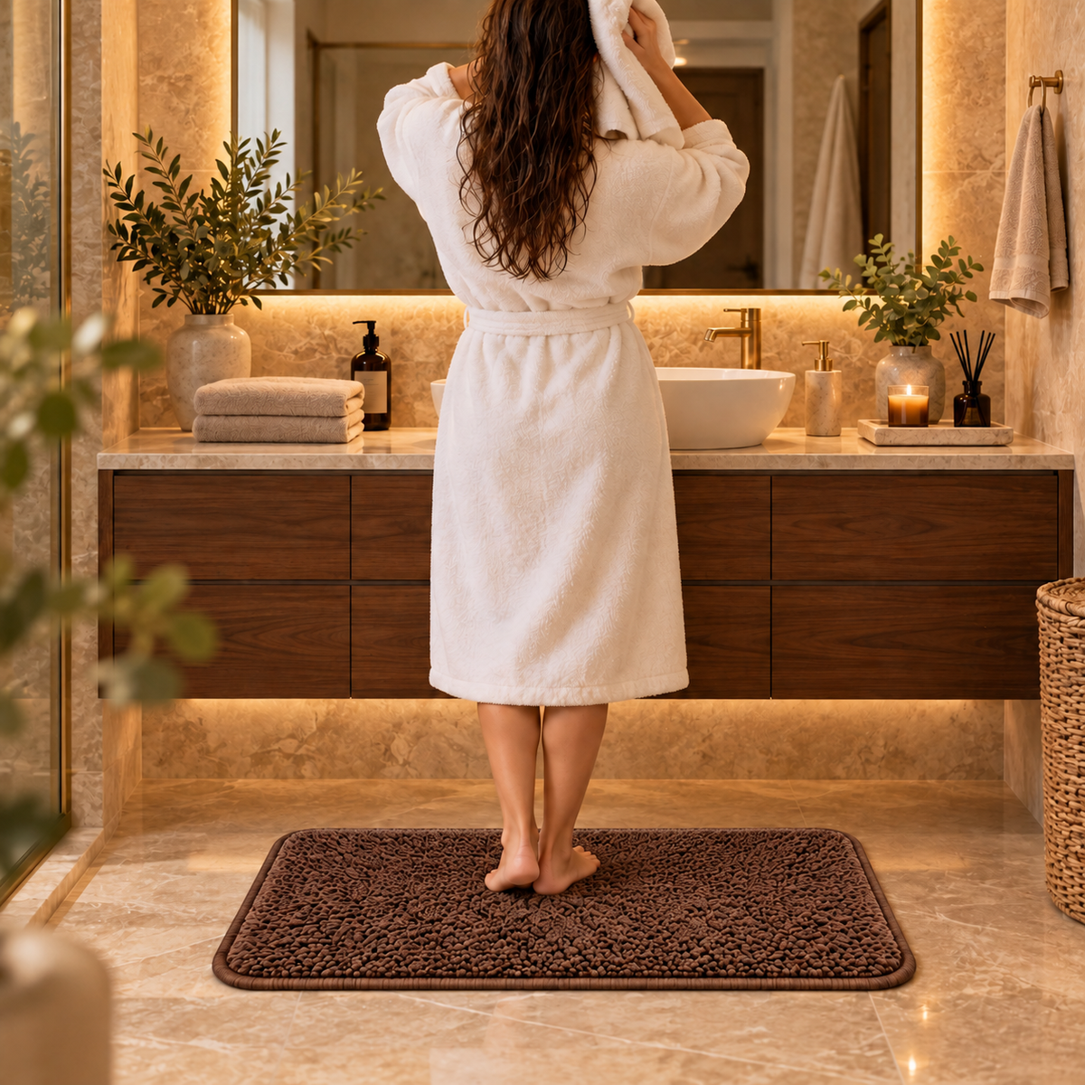 Home Universal® 2 Alfombras de Baño Absorbentes y Antideslizantes, Alfombrillas Suaves con Base de Goma, Lavables a Máquina, para Ducha, Bañera y Lavabo (Marrón Chocolate, 45 x 75 cm (Rectangular))