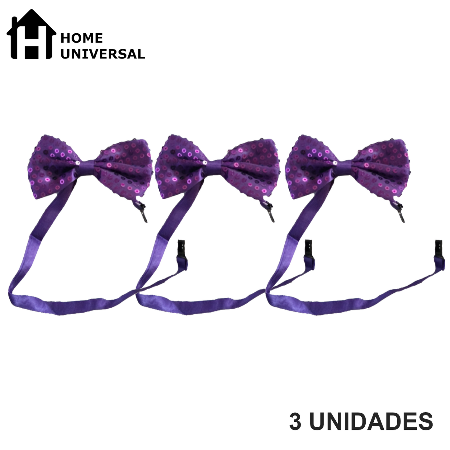 Home Universal® Accesorios de Fiesta – Pajarita de Purpurina y Lentejuelas para Hombres y Mujeres | Complementos de Disfraz Elegantes y Divertidos (3 Unidades)