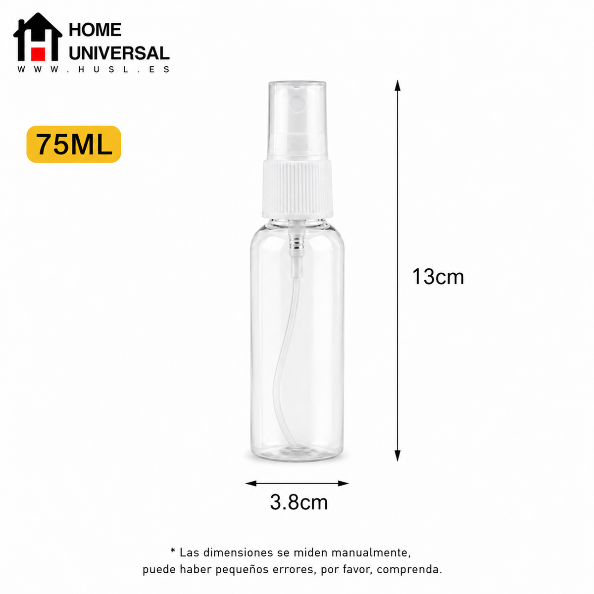 Home Universal® Botellas Vacías de Plástico con Pulverizador y Tapa Flip-Top, Reutilizables para Viaje, Cosméticos, Champú, Gel, Loción y Líquidos (75ml, Botella Pulverizadora (18 Uds))