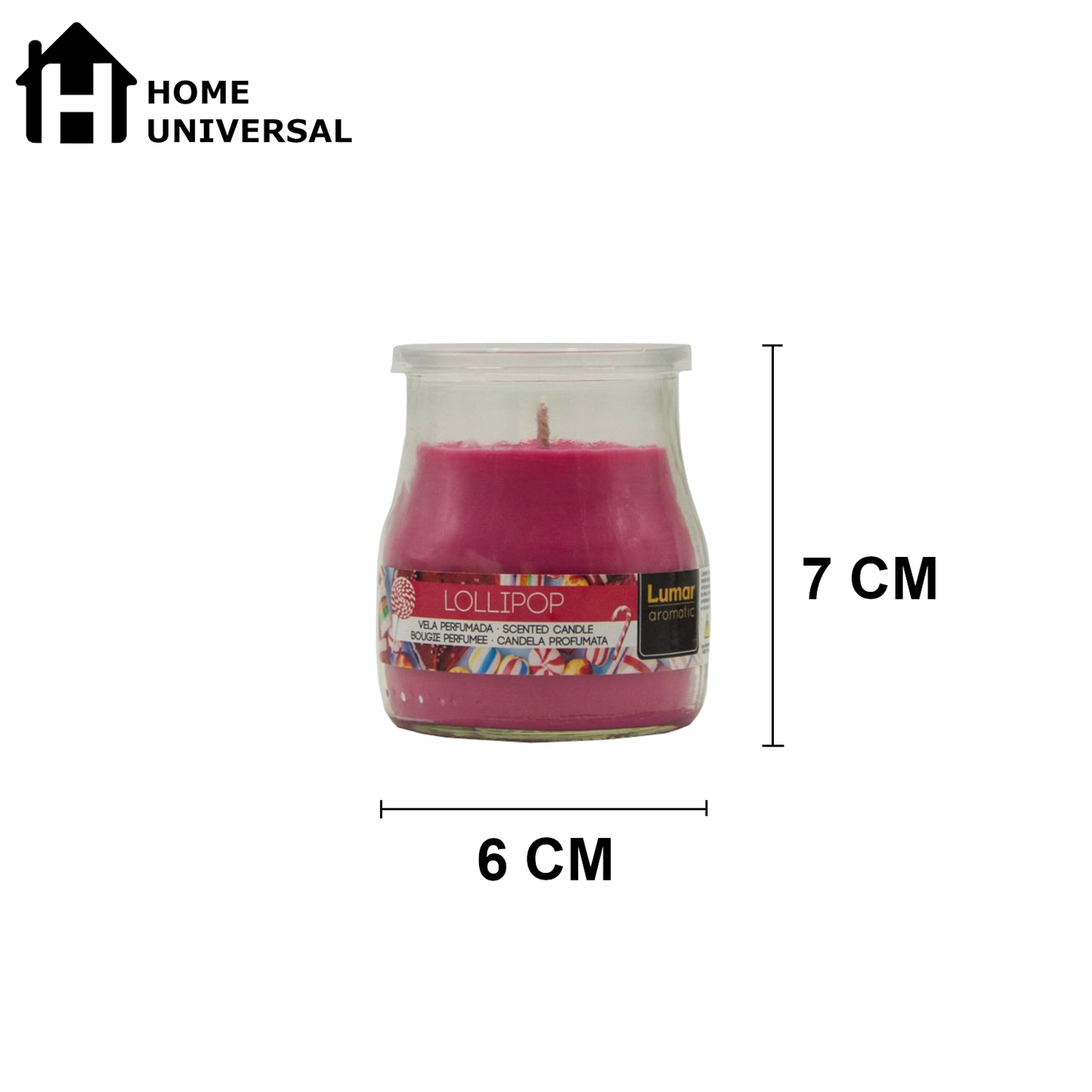 Home Universal® Pack de 3/6/12 Velas Aromáticas en Vaso de Cristal Reciclable LUMAR AROMATIC – 24h de Duración por Vela – Cera Vegetal Perfumada – 16 Fragancias Disponibles – Fabricadas en España – 7x6cm (Lollipop)