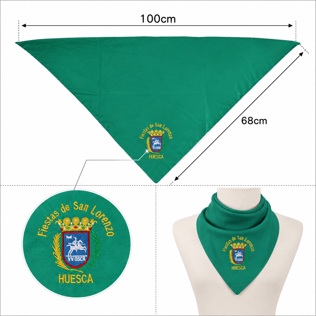 Home Universal® Pañuelo de Fiestas 100 × 68 cm, Escudo de Huesca Bordado