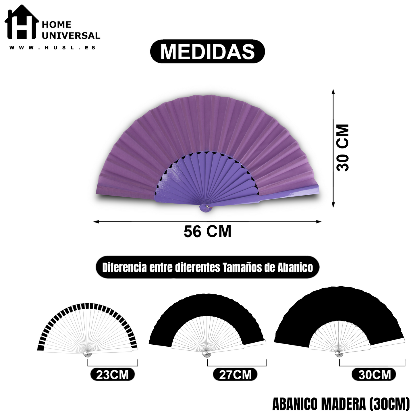 Home Universal® Abanico de madera con argollas para colgar, plegable, ligero y resistente, ideal para bodas, eventos y verano, diseño clásico y portátil perfecto para regalo y uso diario - Morado (30CM)