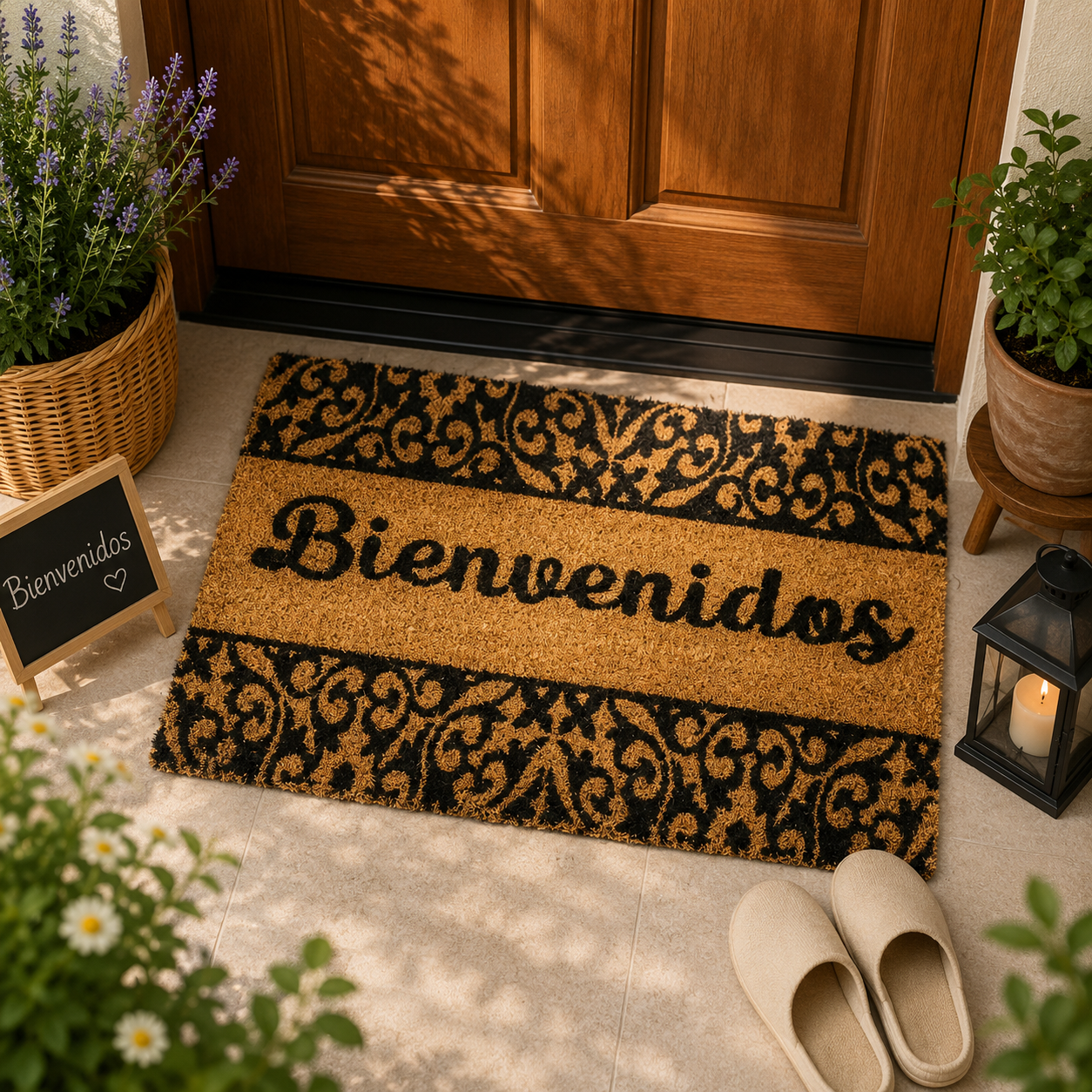 Home Universal ® Felpudos 60x40CM Fibra de Coco | Base Antideslizante de Caucho | Apto para el Exterior (Bienvenidos)