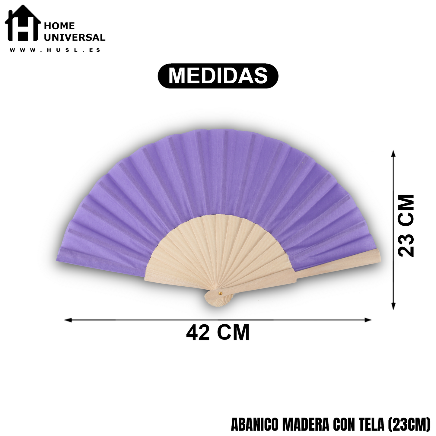Home Universal ® Pack 12 Unidades Abanicos Madera con Tela Lisa 23cm, Detalles para los Invitados, Regalos de Boda, Fiestas, Comuniones y Otros Eventos - Morado (12 Unidades)