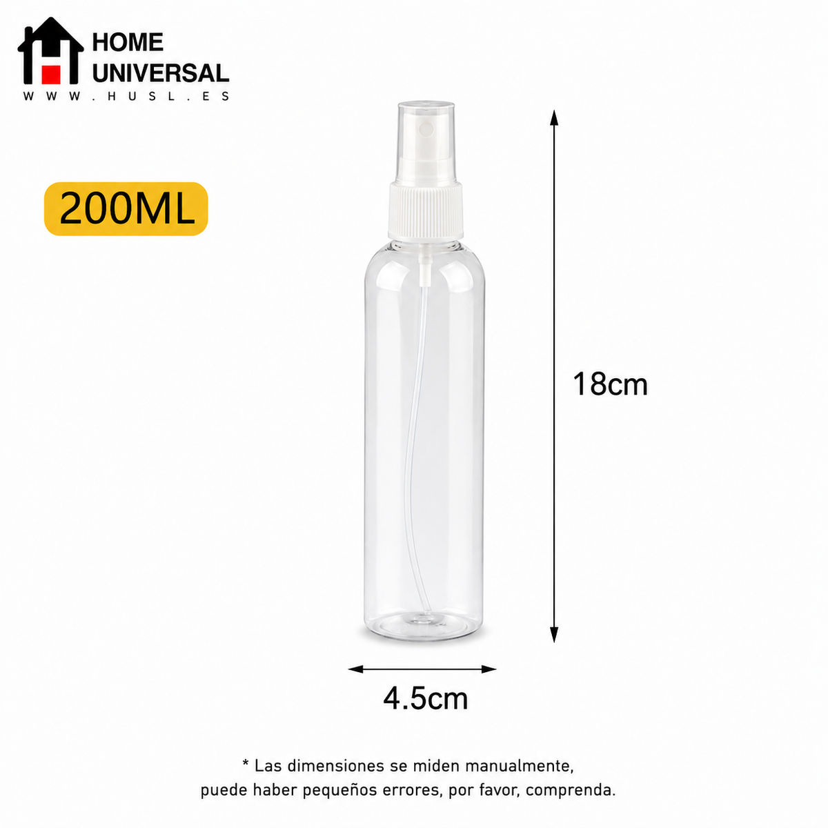 Home Universal® Botellas Vacías de Plástico con Pulverizador y Tapa Flip-Top, Reutilizables para Viaje, Cosméticos, Champú, Gel, Loción y Líquidos (200ml, Botella Pulverizadora (12 Uds))