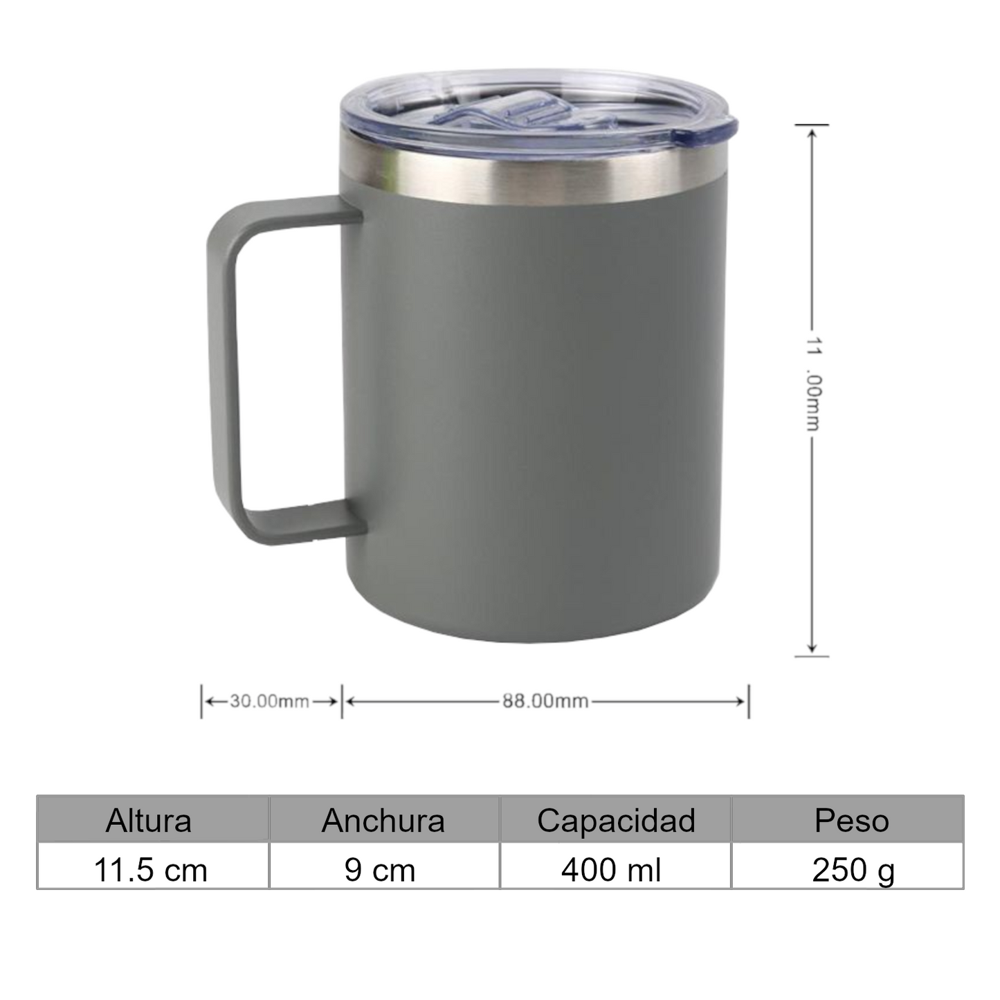 Home Universal® Taza Térmica 400 ml de Acero Inoxidable con Tapa – Vaso Termo Reutilizable para Café y Té, Mantiene Bebidas Calientes y Frías (Gris)