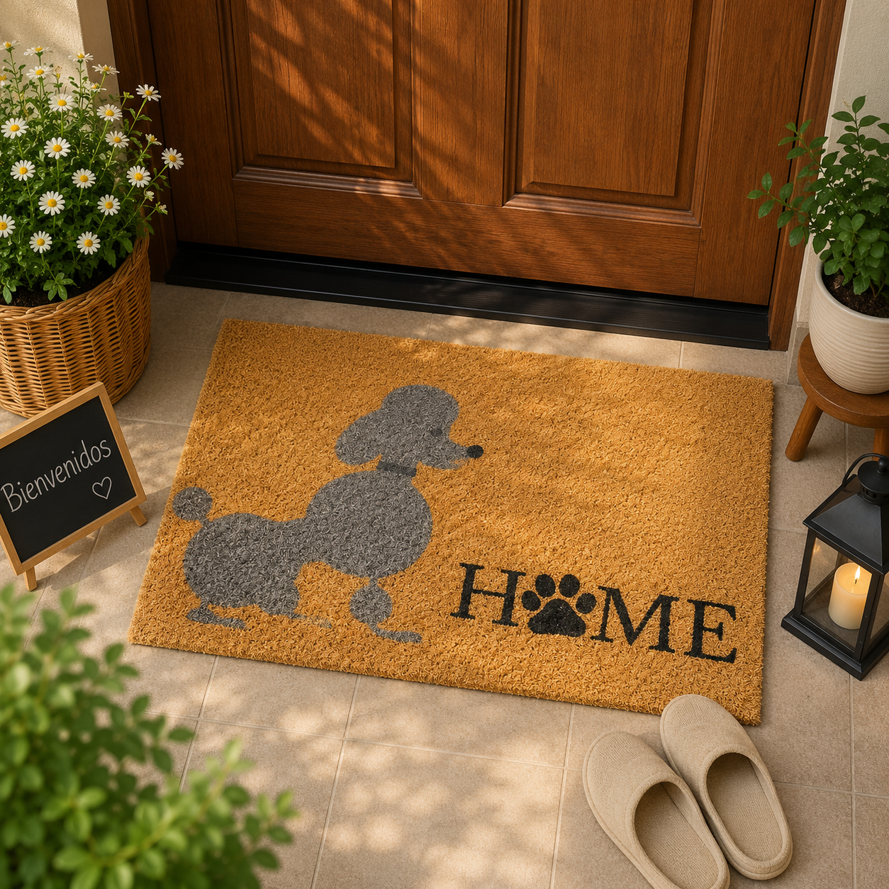 Home Universal ® Felpudos 60x40CM Fibra de Coco | Base Antideslizante de Caucho | Apto para el Exterior (Caniche Home )