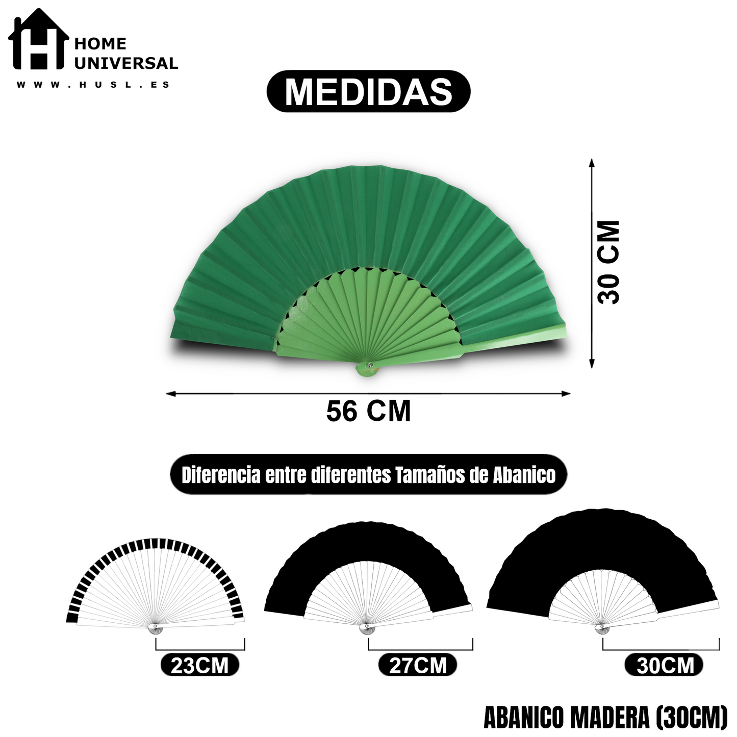 Home Universal® Abanico de madera con argollas para colgar, plegable, ligero y resistente, ideal para bodas, eventos y verano, diseño clásico y portátil perfecto para regalo y uso diario - Verde Oscuro (30CM)
