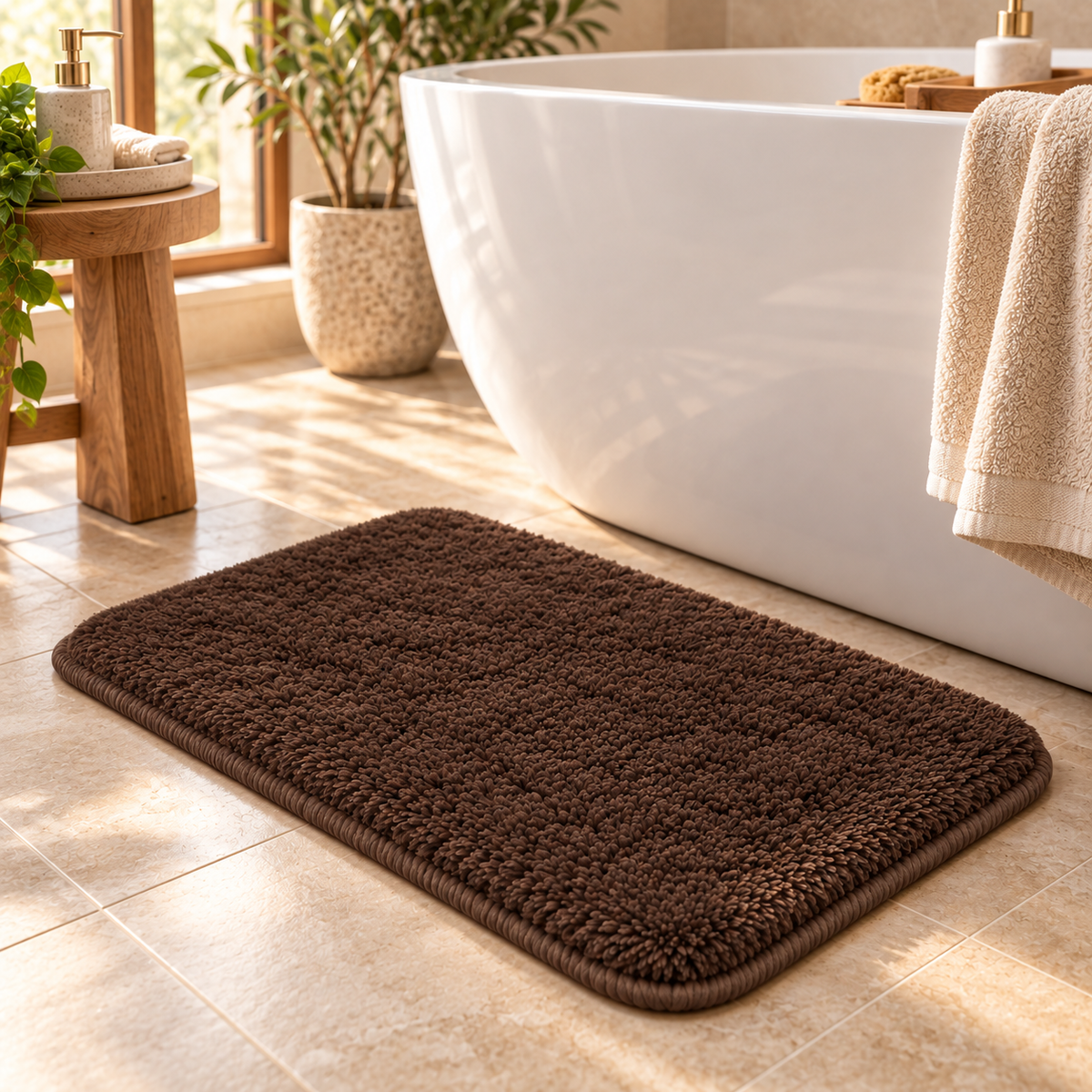 Home Universal® 2 Alfombras de Baño Absorbentes y Antideslizantes, Alfombrillas Suaves con Base de Goma, Lavables a Máquina, para Ducha, Bañera y Lavabo (Marrón Chocolate, 40 x 60 cm (Rectangular))