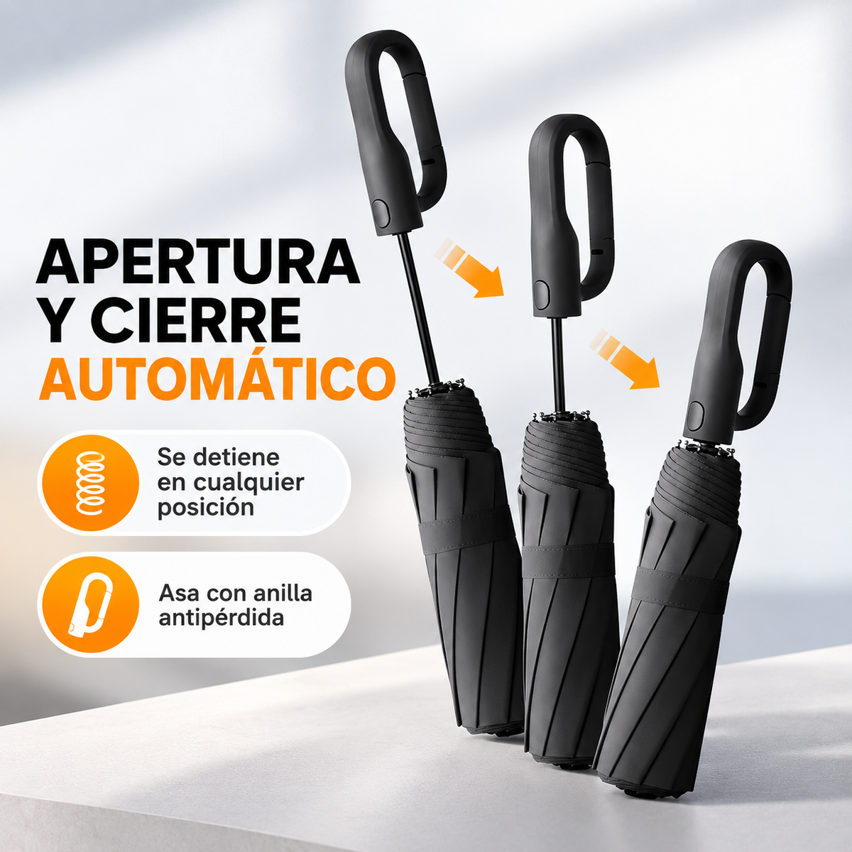 Home Universal® Paraguas Automático Plegable Grande, Compacto y Resistente, para Lluvia y Sol (Automático Apertura y Cierre (Mango Curvo))
