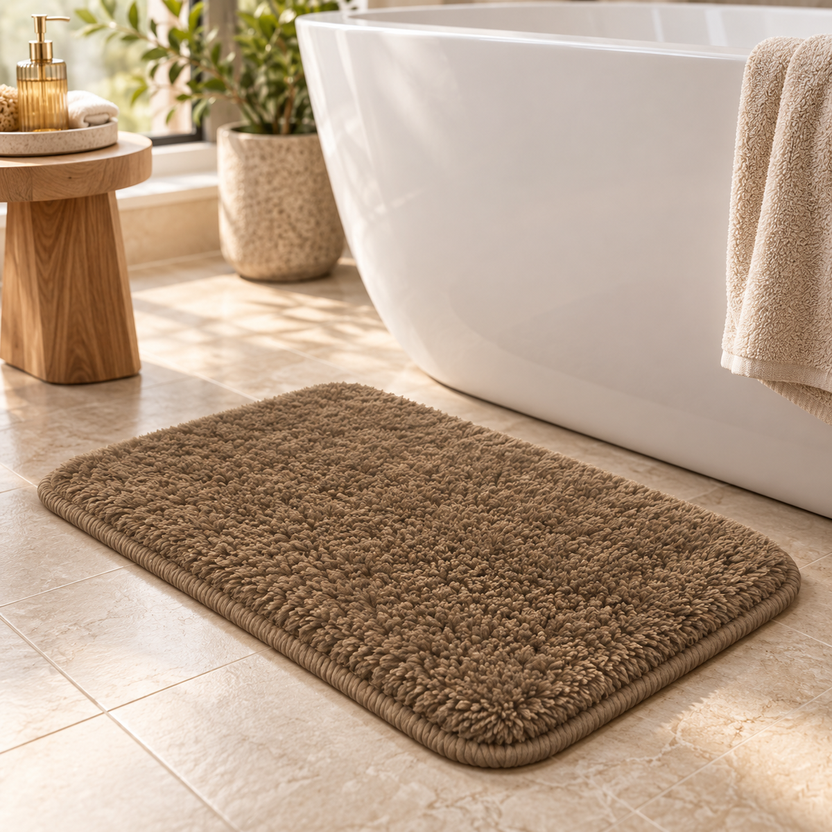Home Universal® 2 Alfombras de Baño Absorbentes y Antideslizantes, Alfombrillas Suaves con Base de Goma, Lavables a Máquina, para Ducha, Bañera y Lavabo (Taupe, 40 x 60 cm (Rectangular))