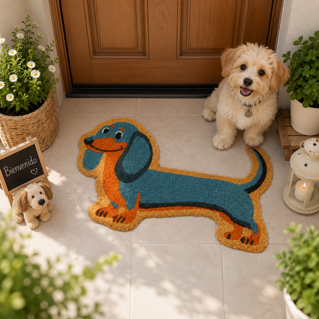 Home Universal ® Felpudos 60x40CM Fibra de Coco | Base Antideslizante de Caucho | Apto para el Exterior (Perro Salchicha)