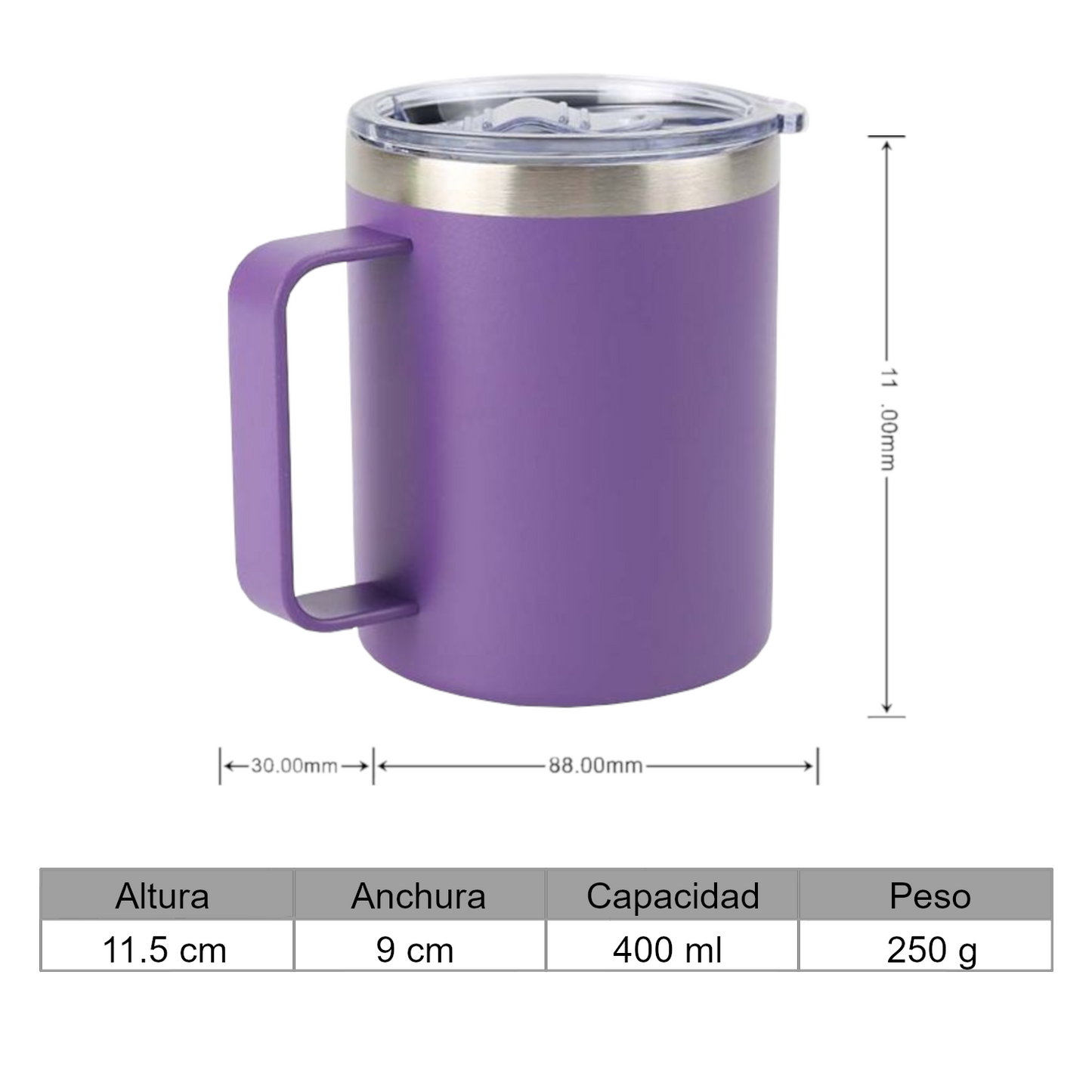 Home Universal® Taza Térmica 400 ml de Acero Inoxidable con Tapa – Vaso Termo Reutilizable para Café y Té, Mantiene Bebidas Calientes y Frías (Morado)