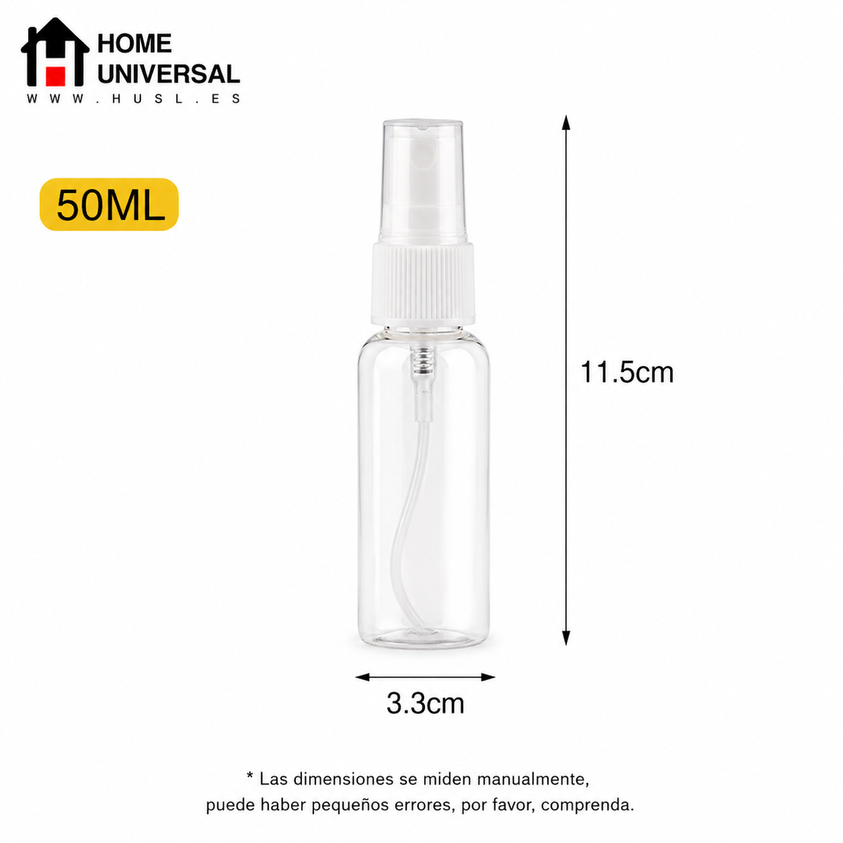 Home Universal® Botellas Vacías de Plástico con Pulverizador y Tapa Flip-Top, Reutilizables para Viaje, Cosméticos, Champú, Gel, Loción y Líquidos (50ml, Botella Pulverizadora (24 Uds))