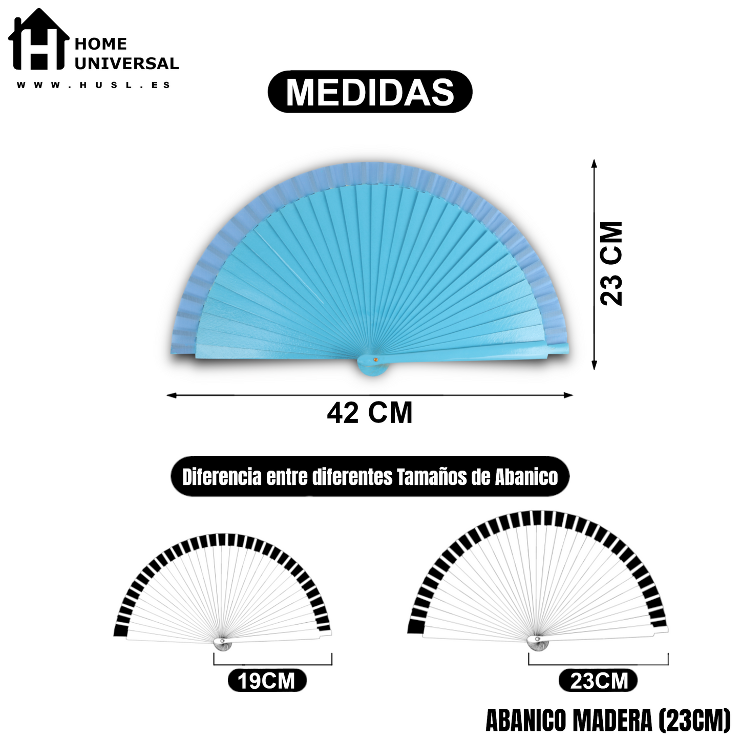 HOME UNIVERSAL Abanicos Madera con caja Liso 23CM, Detalles para los Invitados, Regalos de Boda, Fiesta, Comunión o Bautizo - (Azul Celeste 23 CM con Caja)