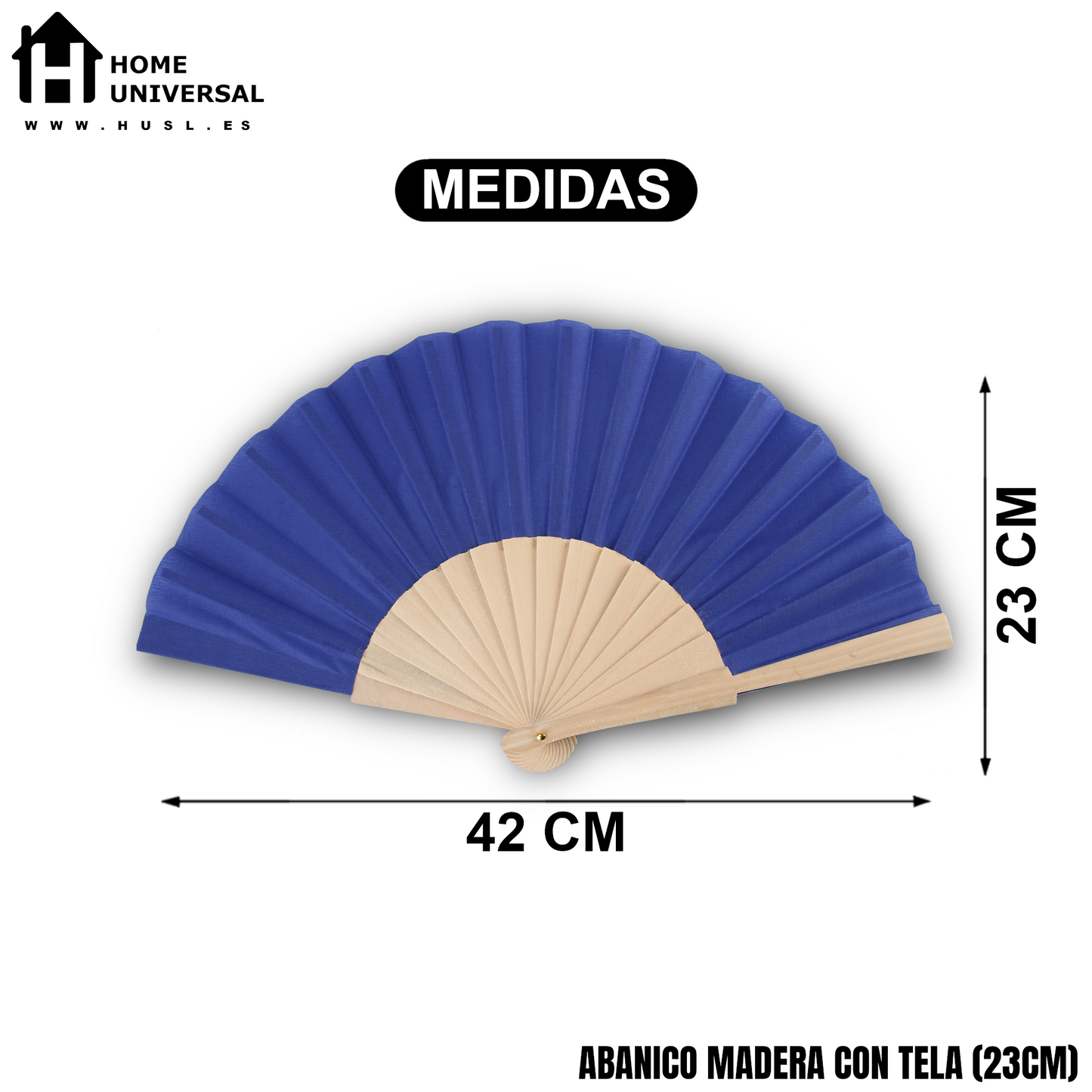 Home Universal ® Pack 12 Unidades Abanicos Madera con Tela Lisa 23cm, Detalles para los Invitados, Regalos de Boda, Fiestas, Comuniones y Otros Eventos - Azul Marino (12 Unidades)