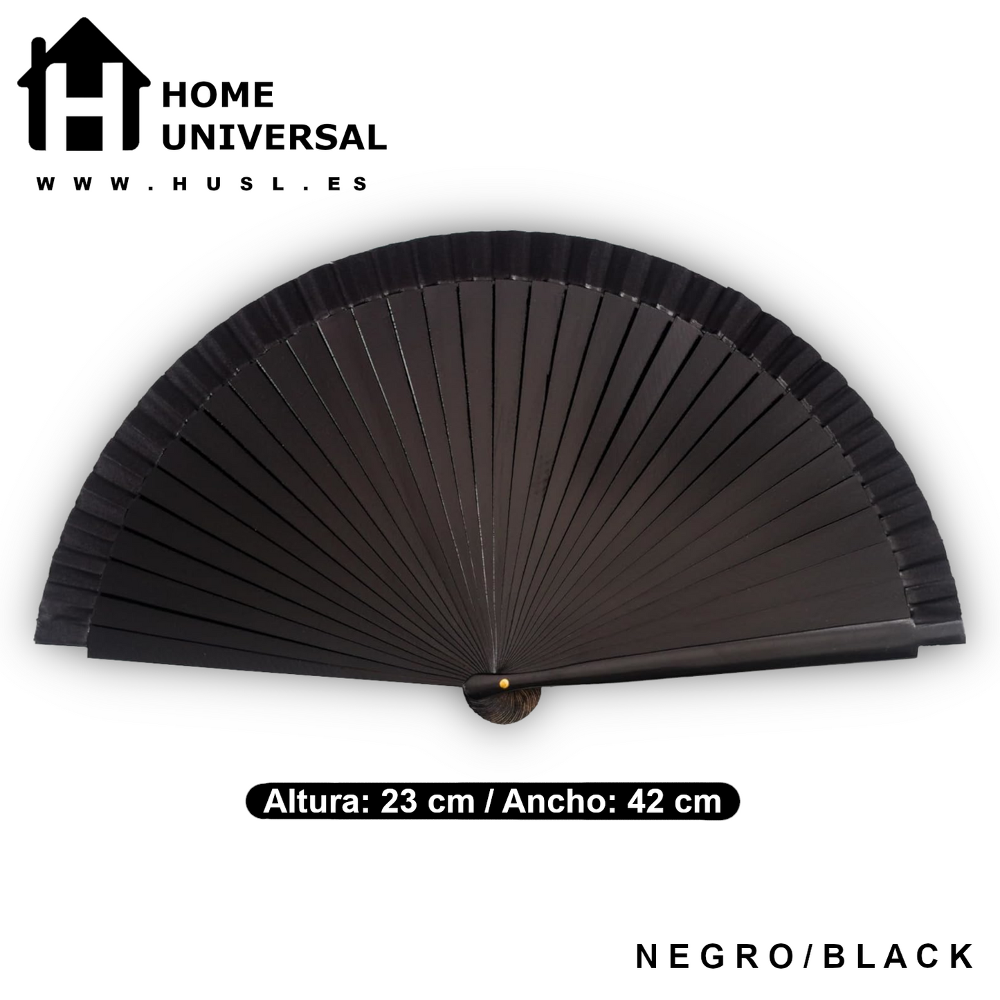 Home Universal ® Abanico Madera Español con Tela Lisa 23cm, Detalles para los Invitados, Regalos de Boda, Fiestas, Comuniones y Otros Eventos (Negro)