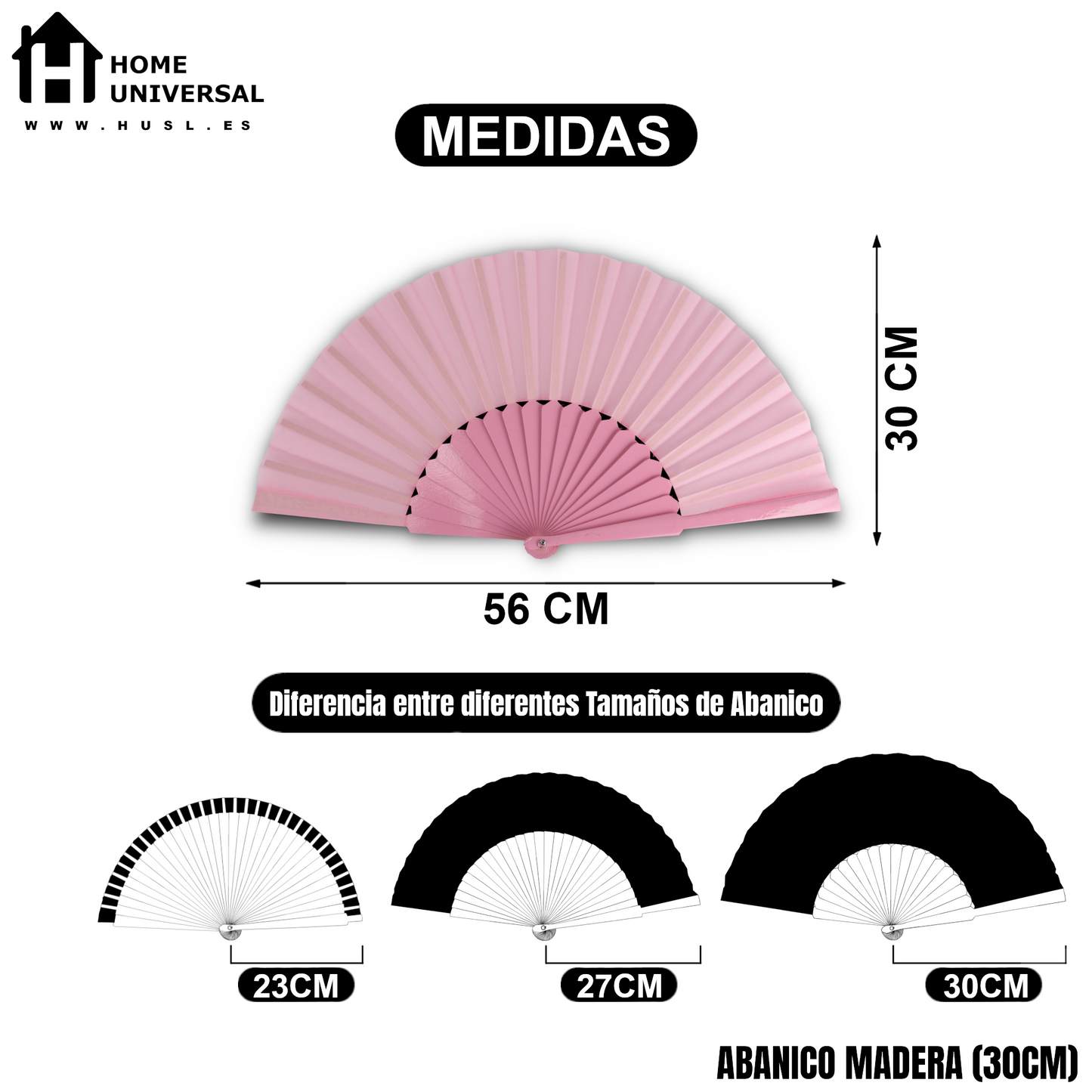 Home Universal® Abanico de madera con argollas para colgar, plegable, ligero y resistente, ideal para bodas, eventos y verano, diseño clásico y portátil perfecto para regalo y uso diario - Rosa Palo (30CM)