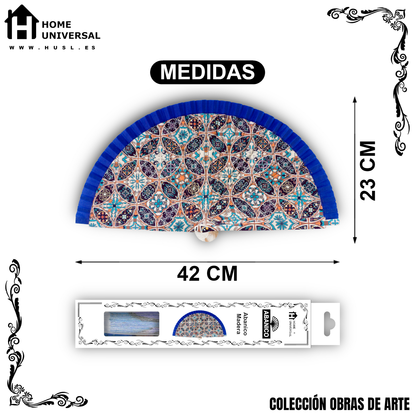 Home Universal®  Abanico 23CM DE Madera Lisa con Tela de Marfil, Abanico de Madera Adornado, Abanico Original - Baldosas 1