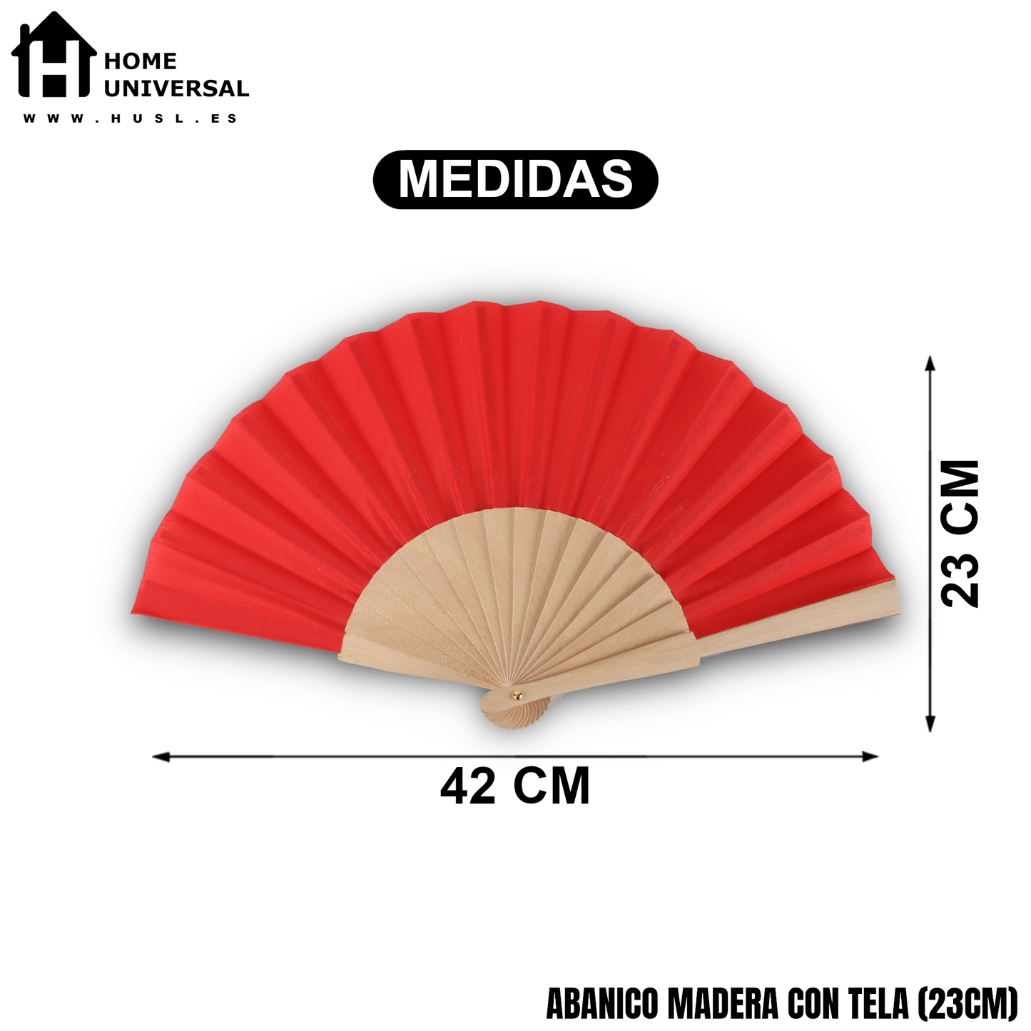 Home Universal ® Pack 12 Unidades Abanicos Madera con Tela Lisa 23cm, Detalles para los Invitados, Regalos de Boda, Fiestas, Comuniones y Otros Eventos - Rojo (12 Unidades)